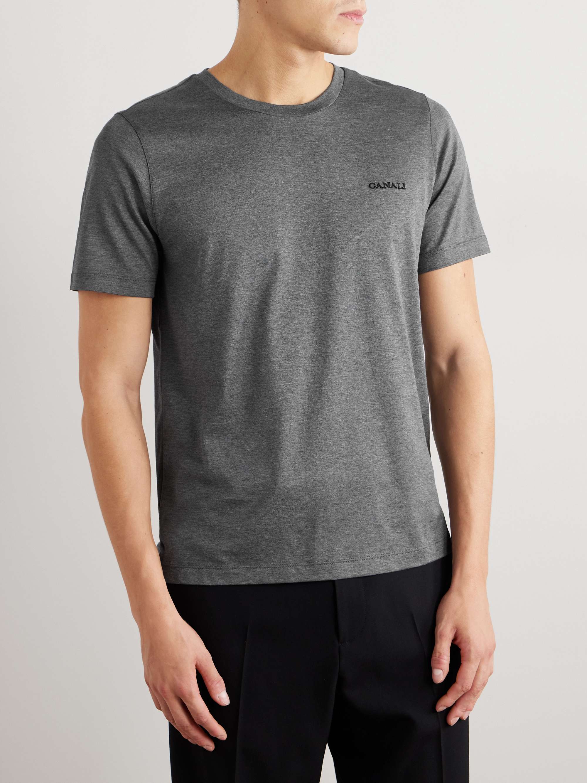 Logo-Embroidered Printed Cotton and Silk-Blend Jersey T-Shirt view
