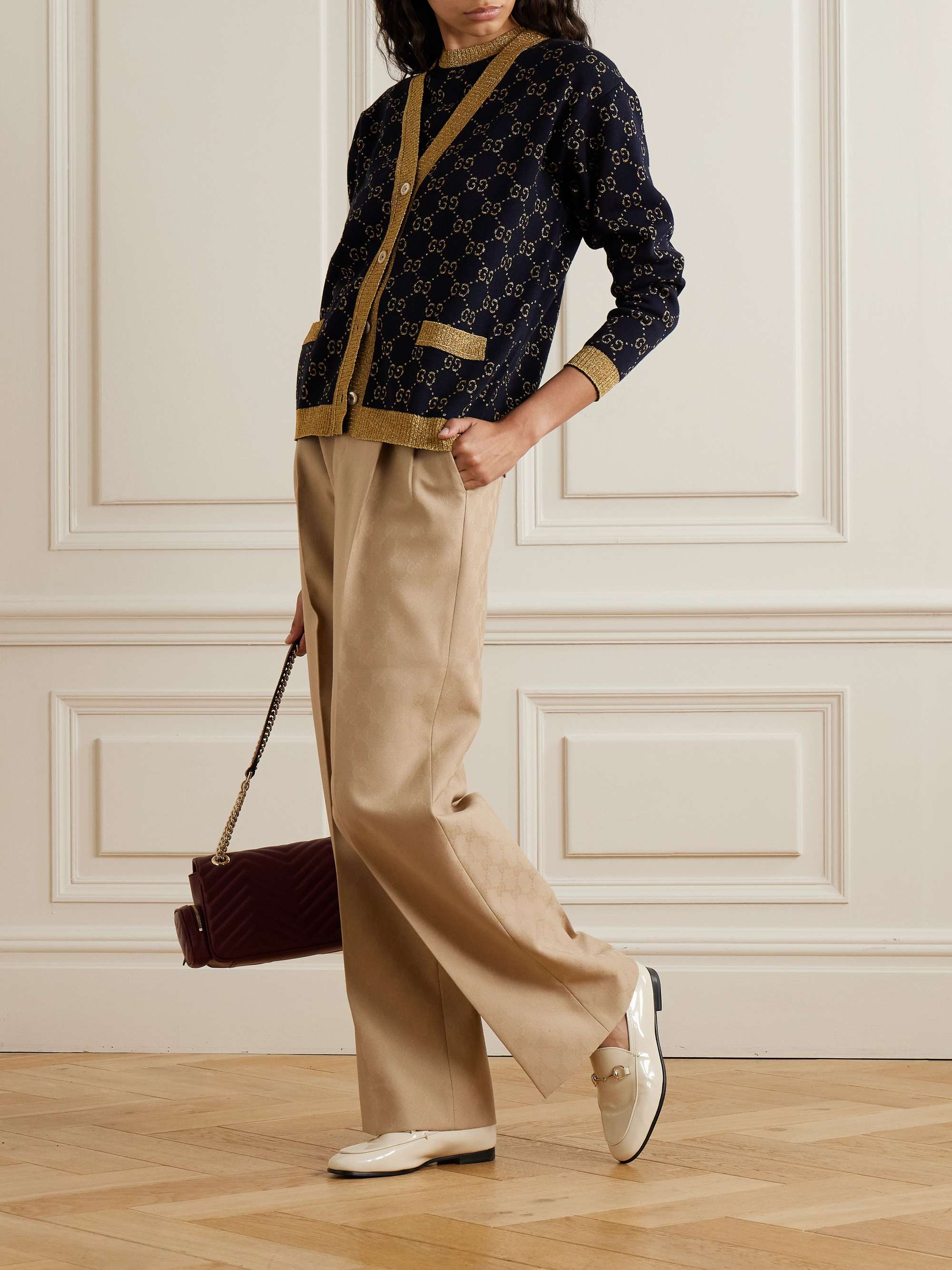 Metallic jacquard-knit cotton-blend cardigan view