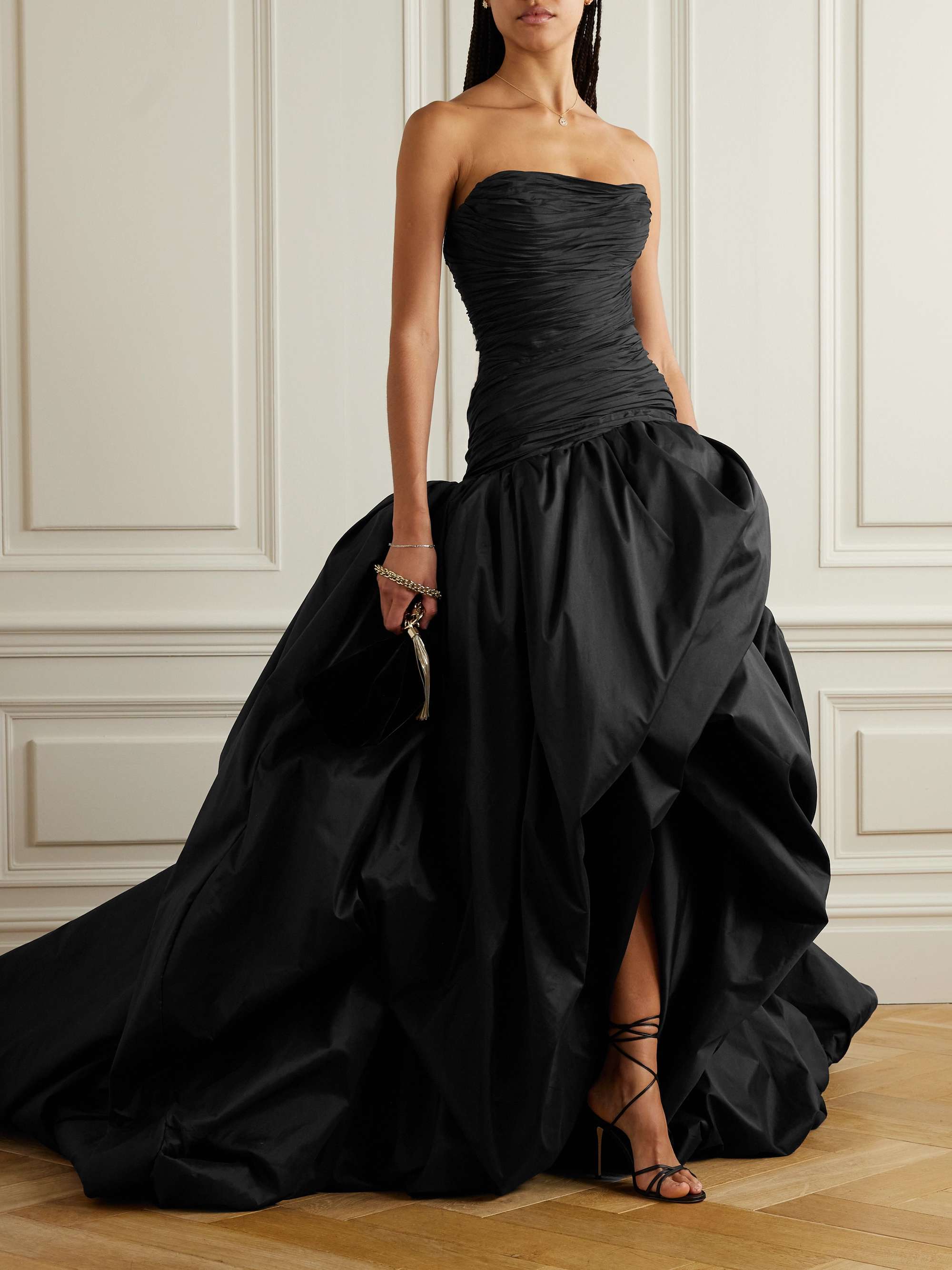 Strapless plissé-taffeta gown view