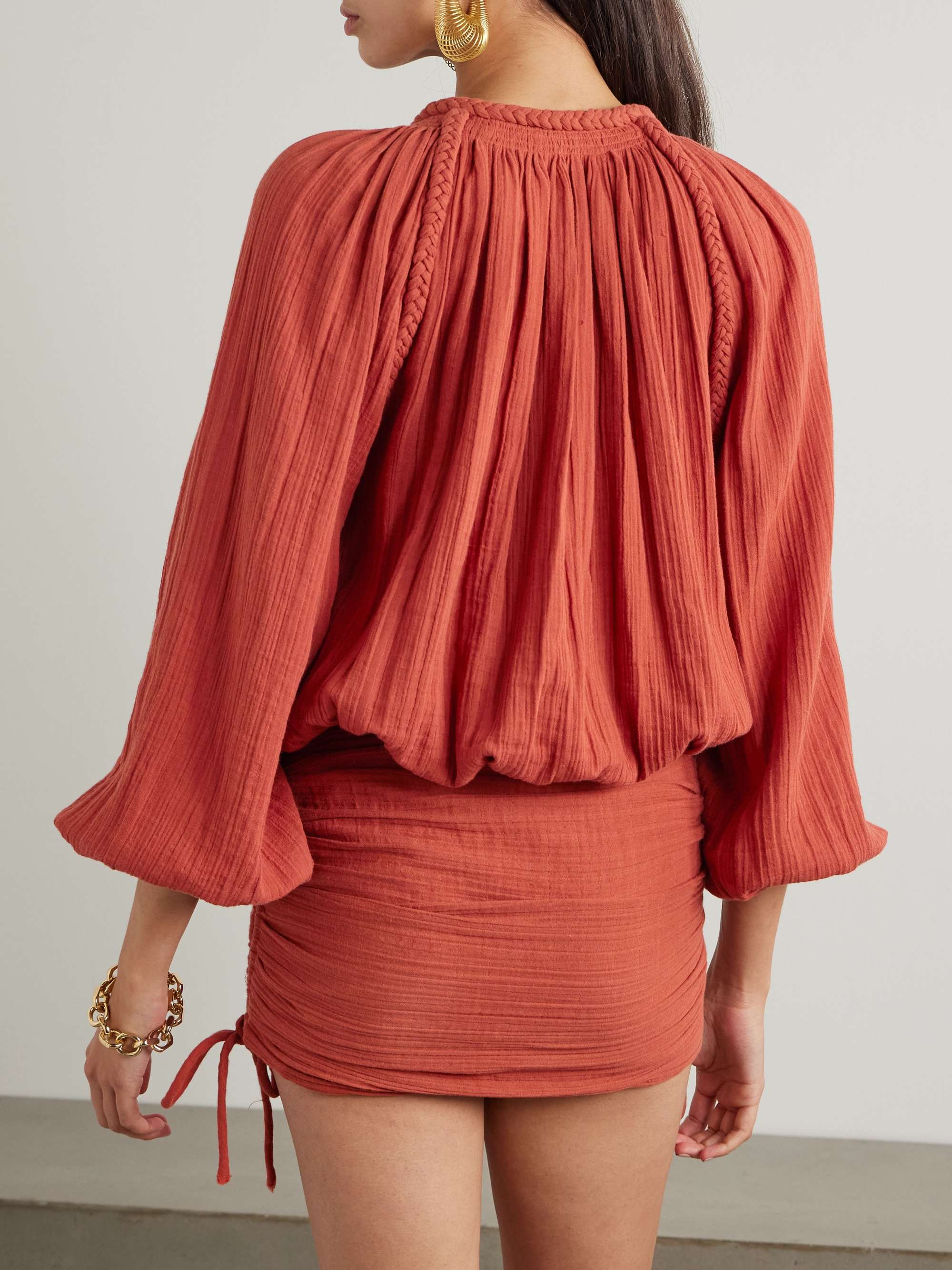 Jaoni braided gathered cotton mini dress view