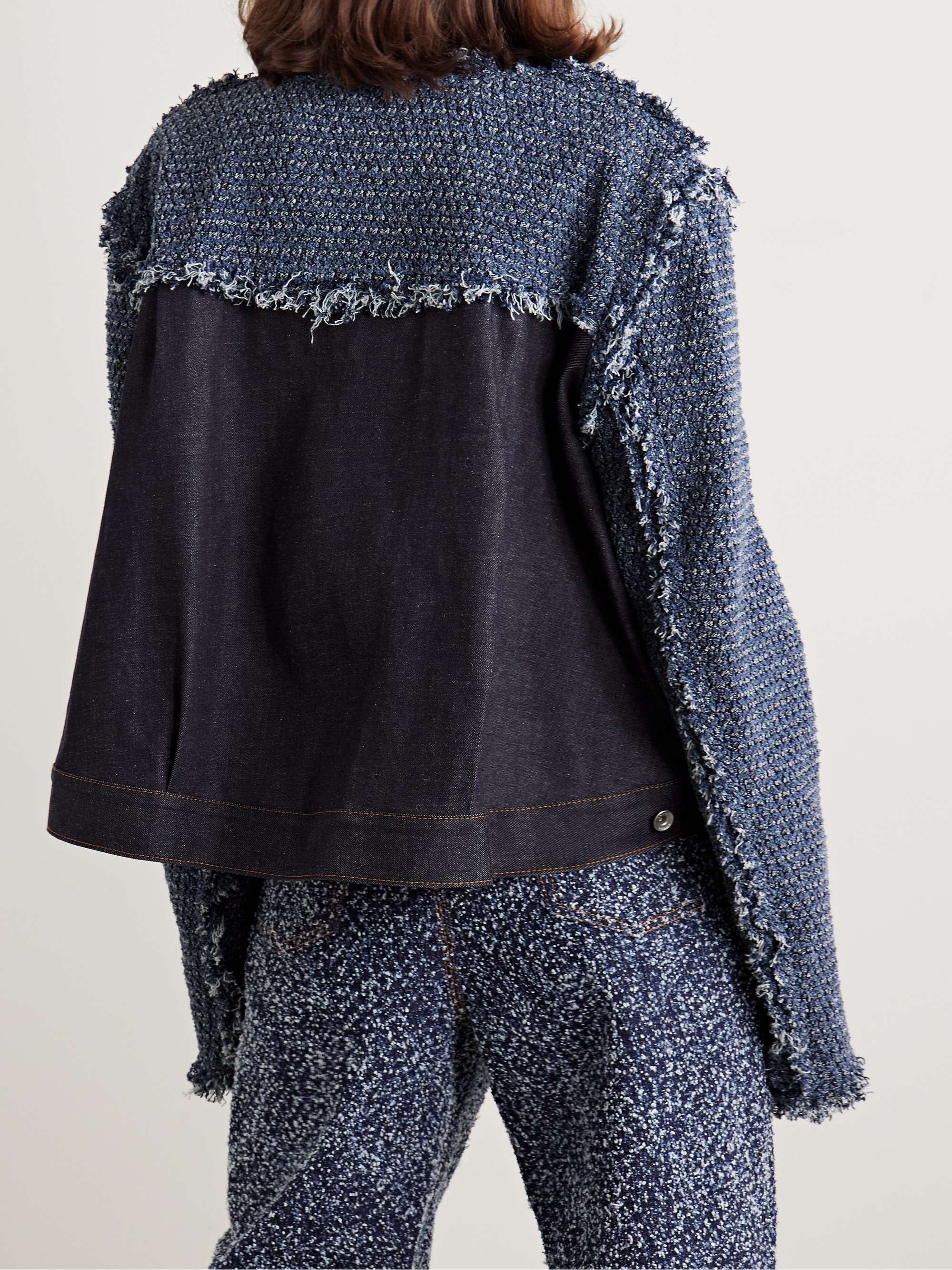 Denim-paneled frayed cotton-bouclé jacket view