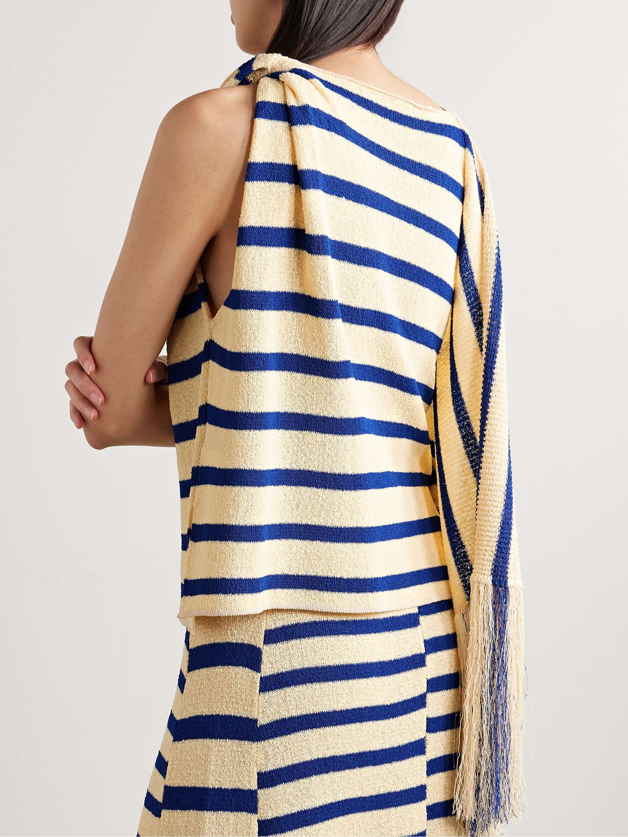 Yves asymmetric fringed striped top view