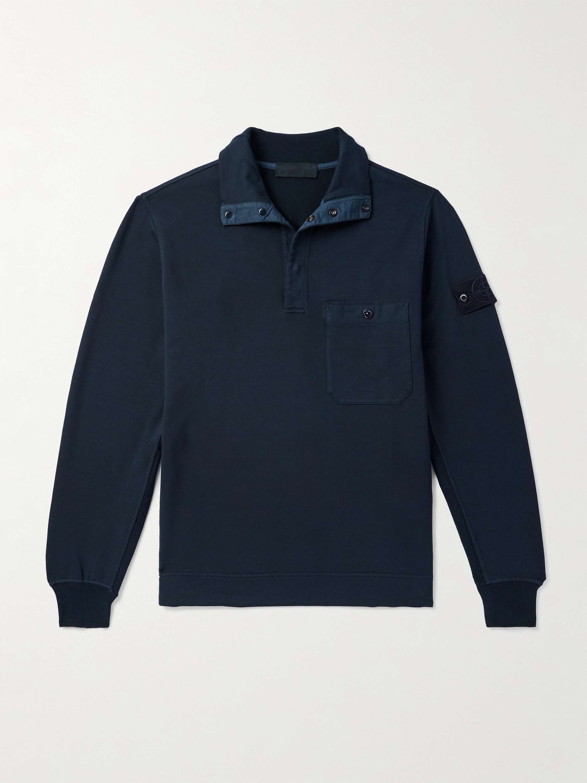 Ghost Logo-Appliquéd Garment-Dyed Cotton-Blend Jersey Half-Placket Sweatshirt view