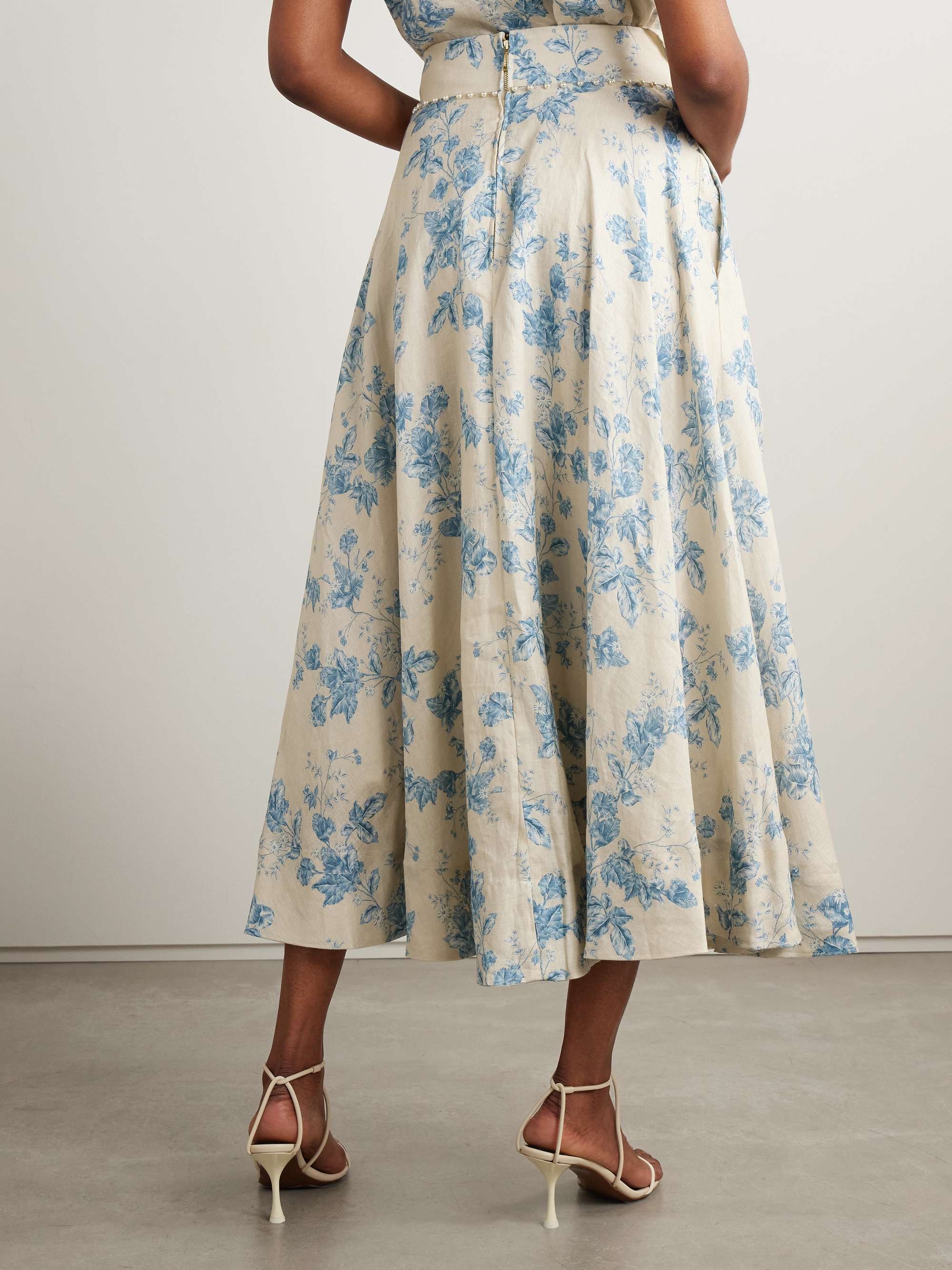 Bergamota Bougainvillea embellished floral-print linen midi skirt view