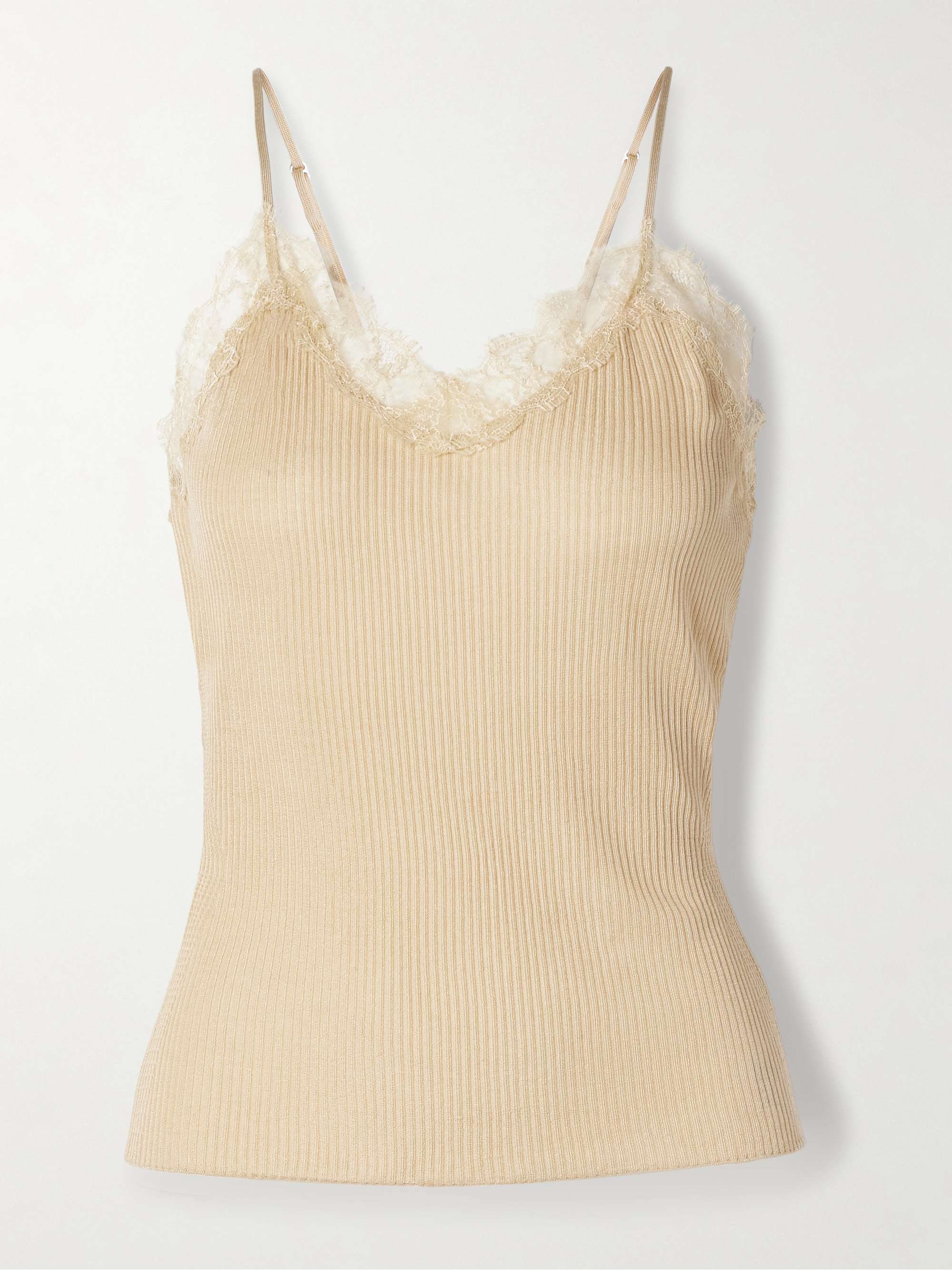 Ikee lace-trimmed ribbed silk-blend tank view