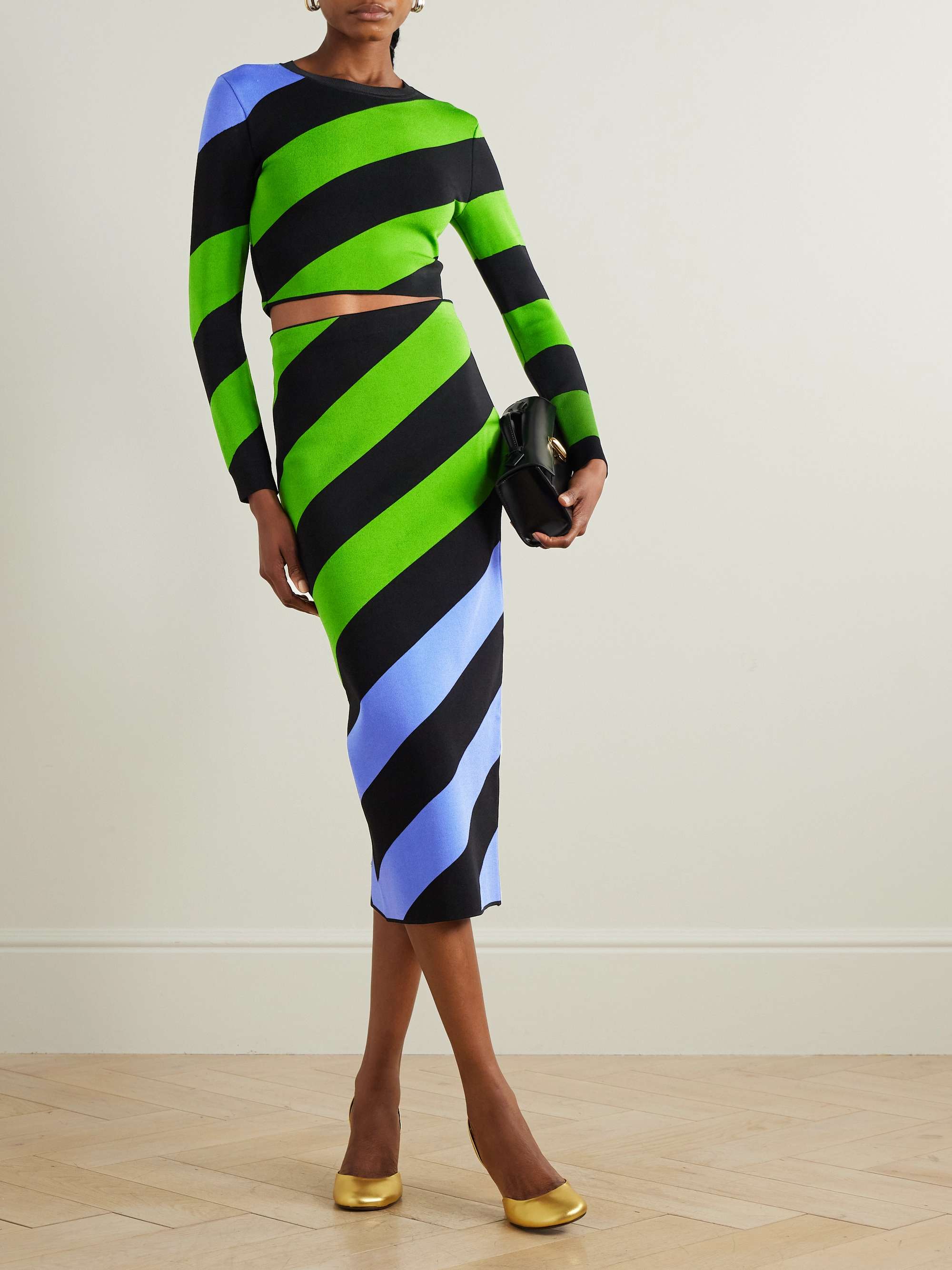 Cropped striped knitted sweater view