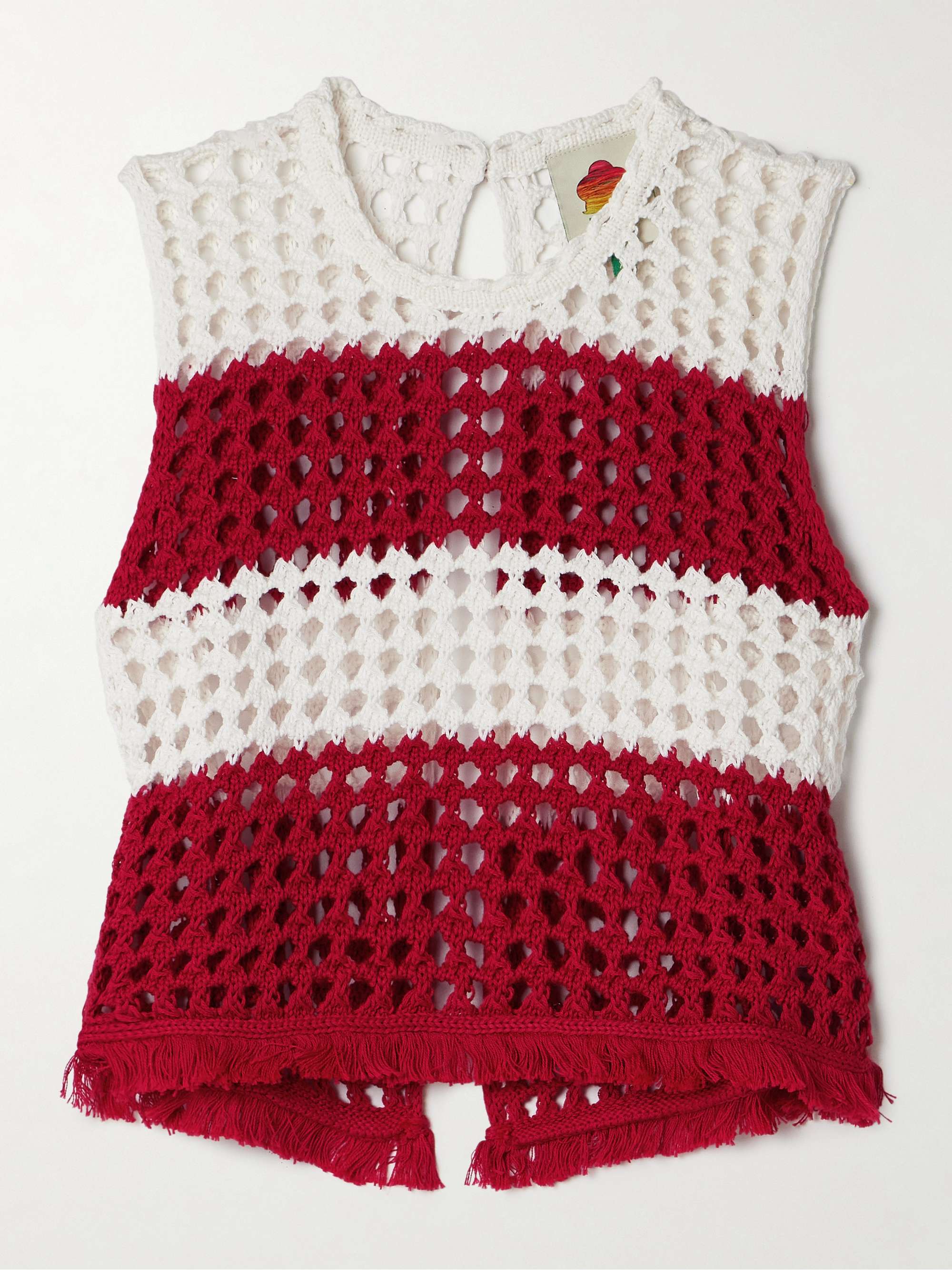 Fringed striped crocheted cotton tank view