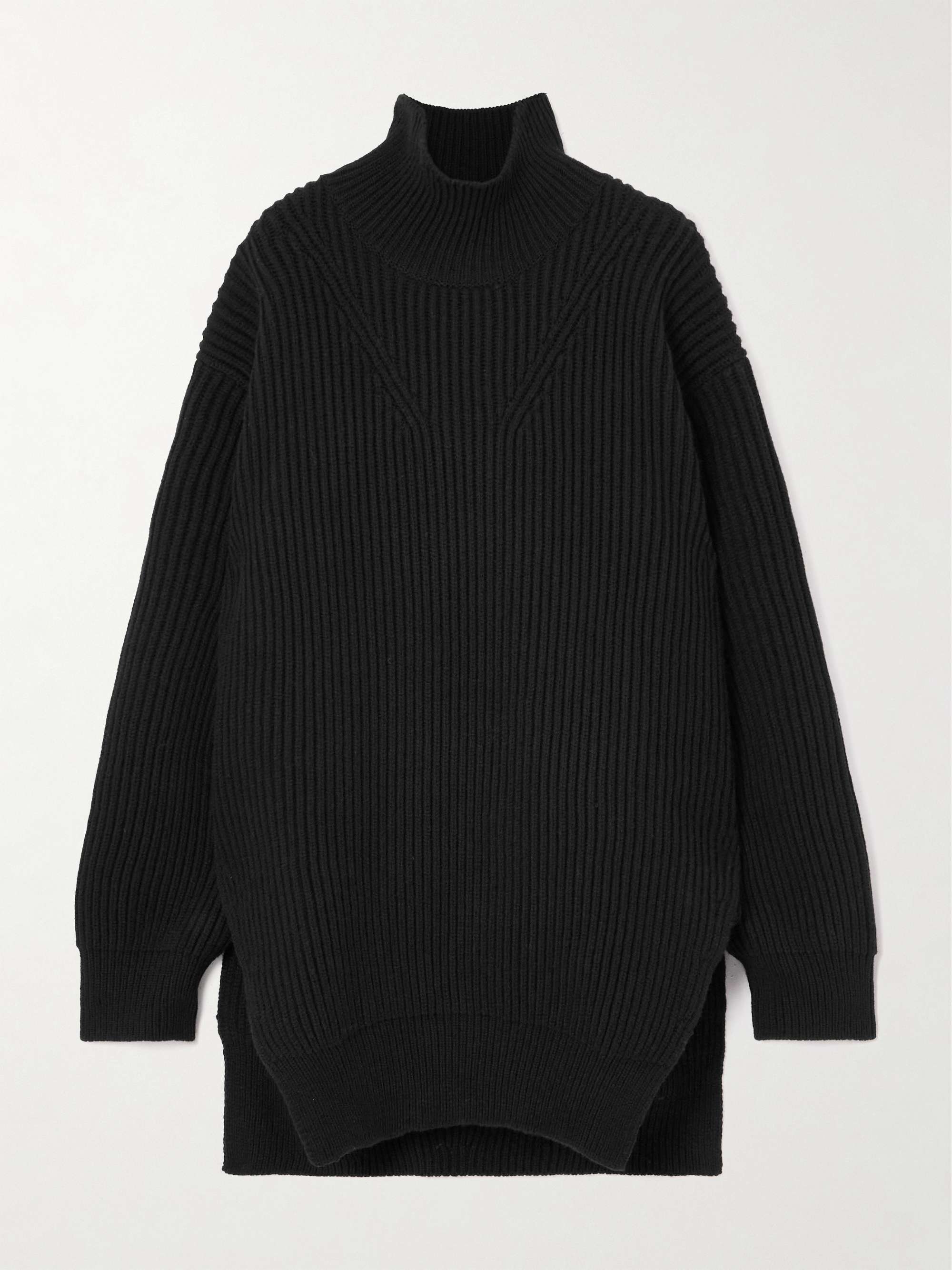 Oversized ribbed wool turtleneck sweater view