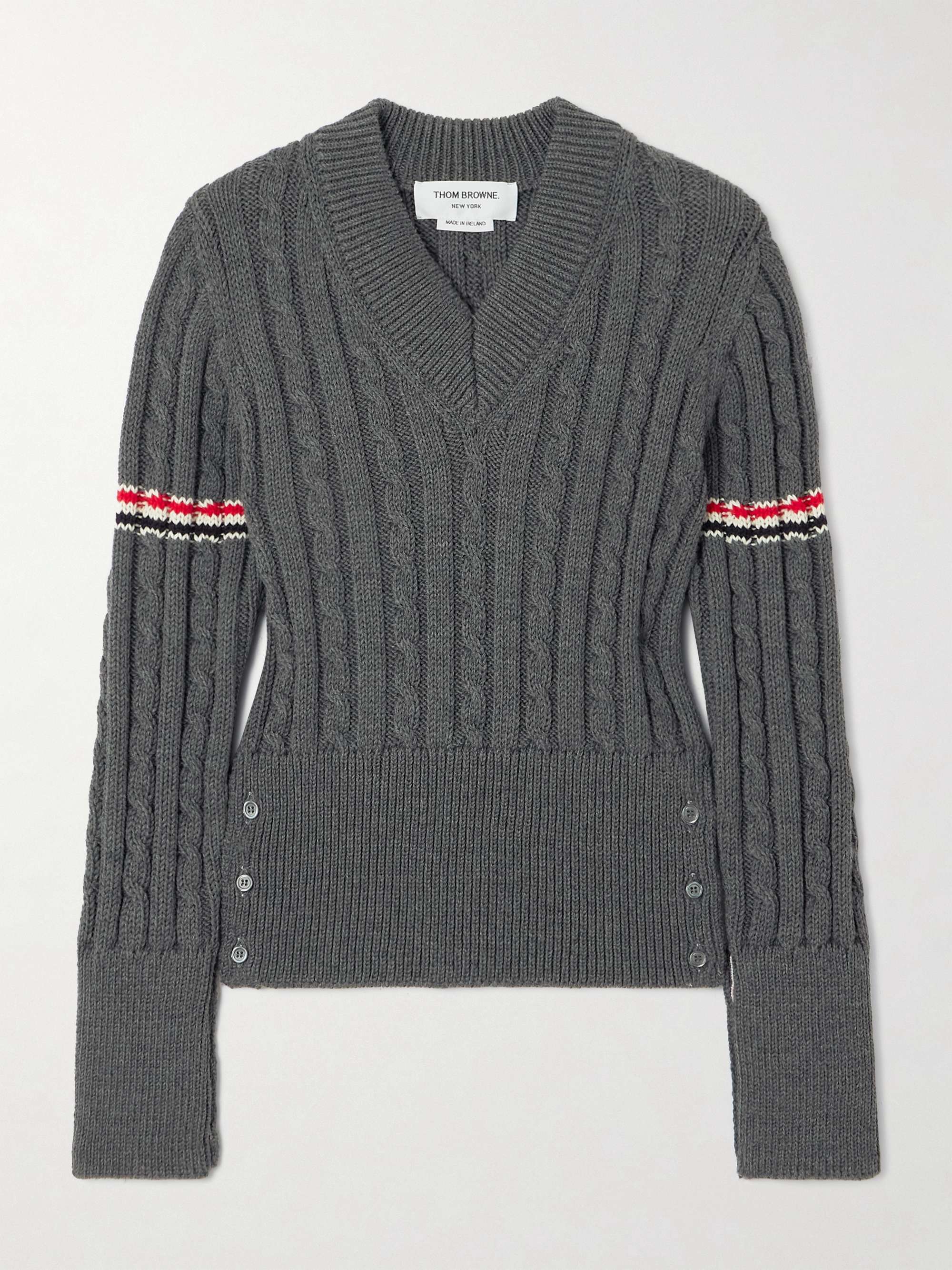 Striped cable-knit wool sweater view