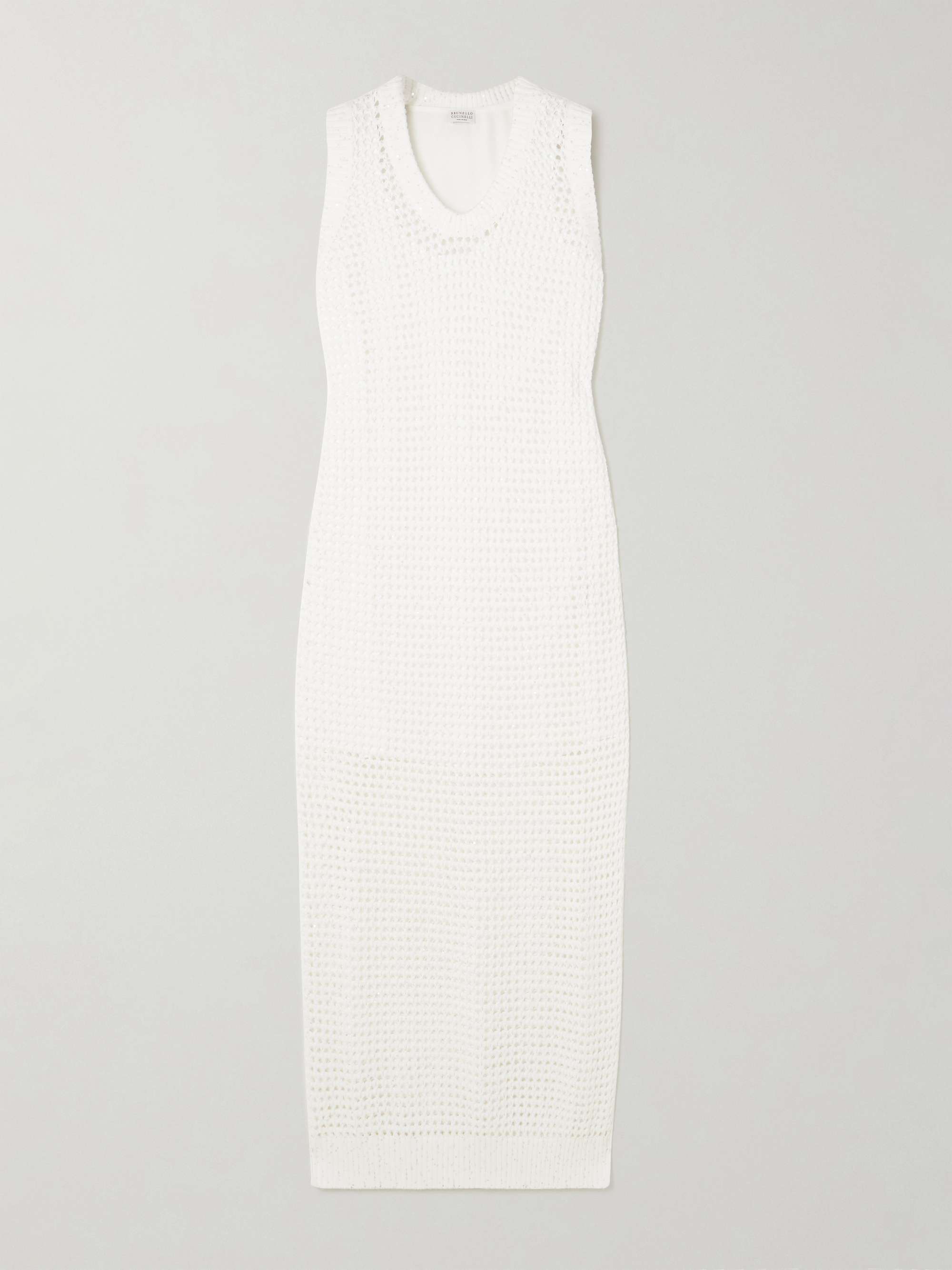Sequin-embellished open-knit cotton-blend midi dress view