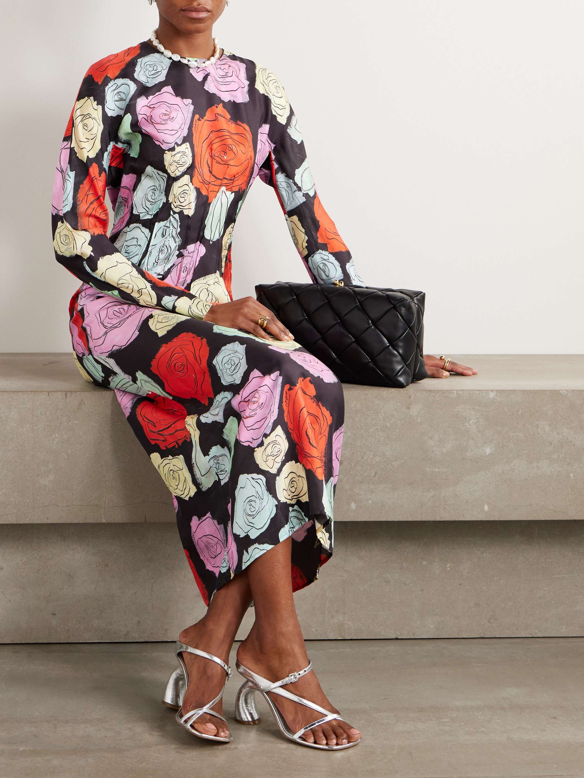 Floral-print silk-twill midi dress view