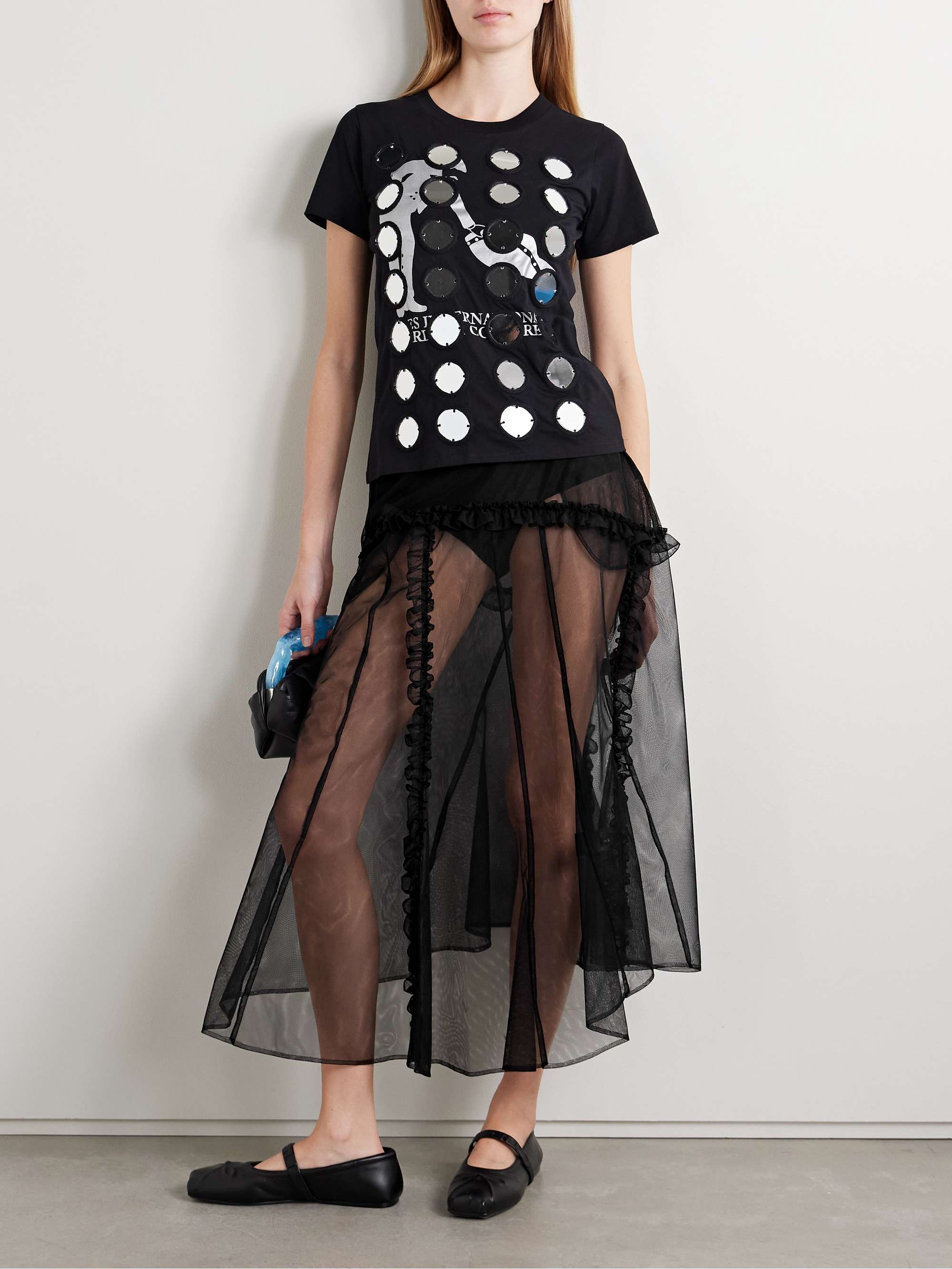 Ruffled tulle midi skirt view