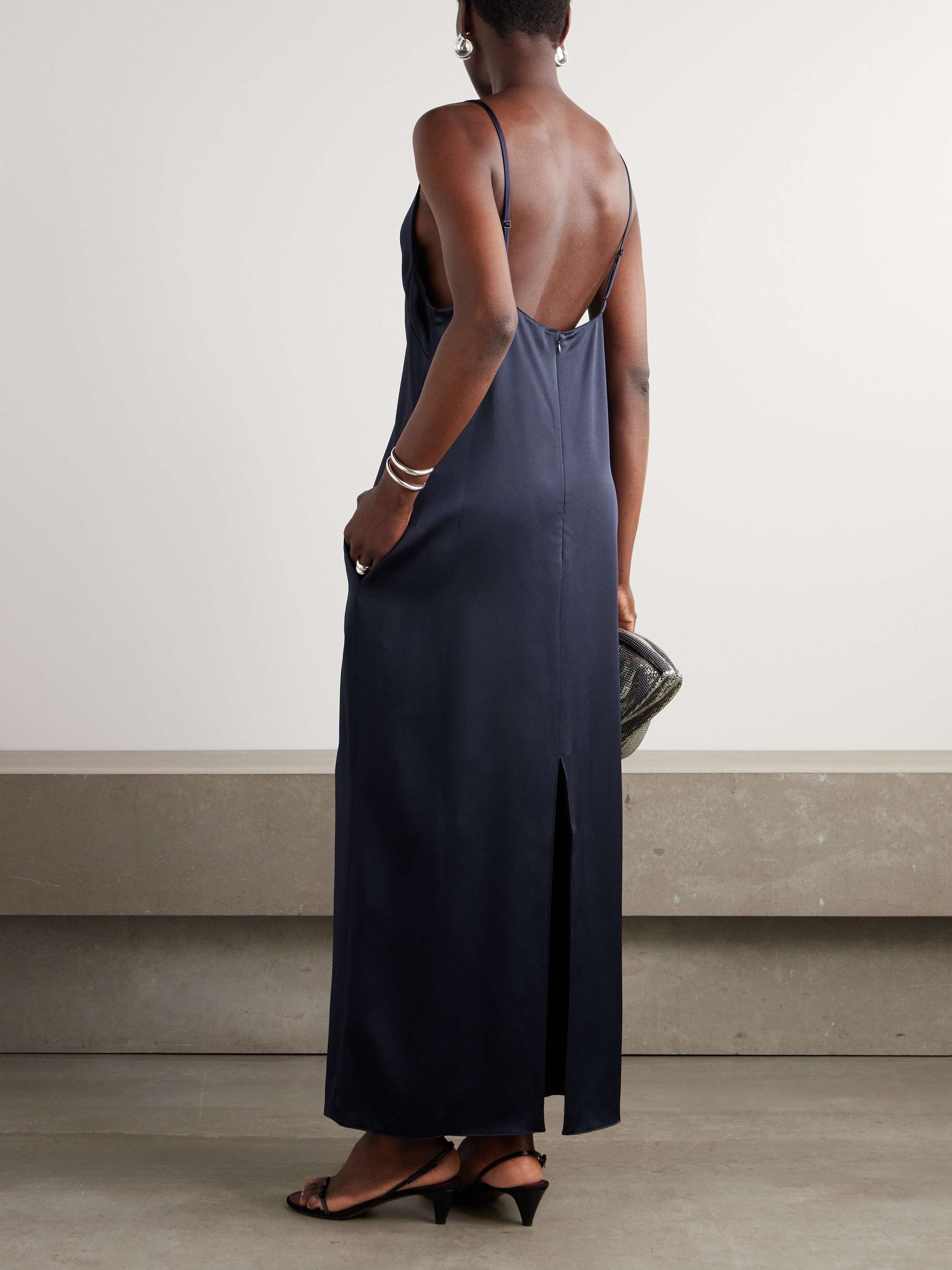 Lace-trimmed satin midi dress view