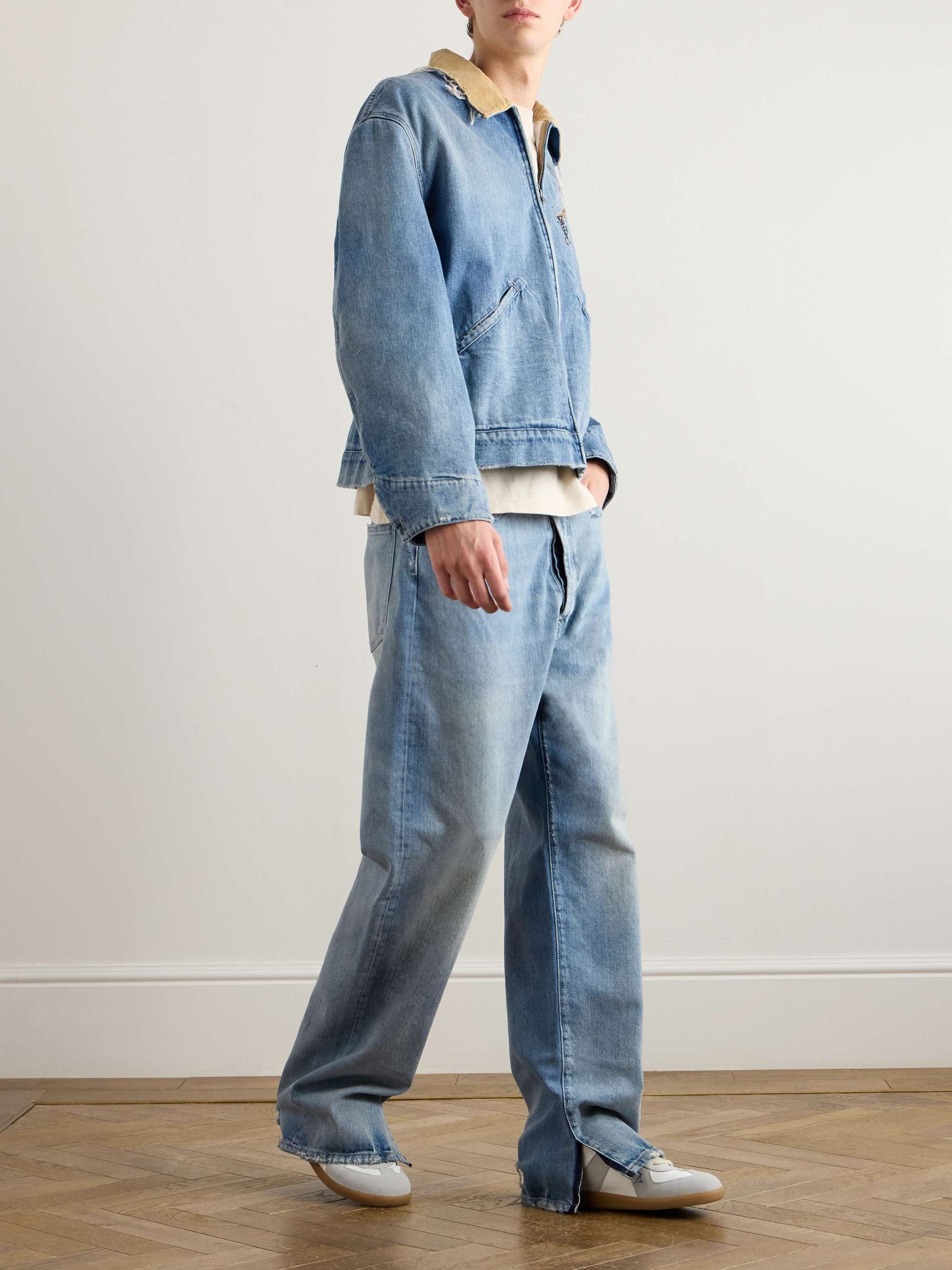 Distressed Corduroy-Trimmed Denim Jacket view
