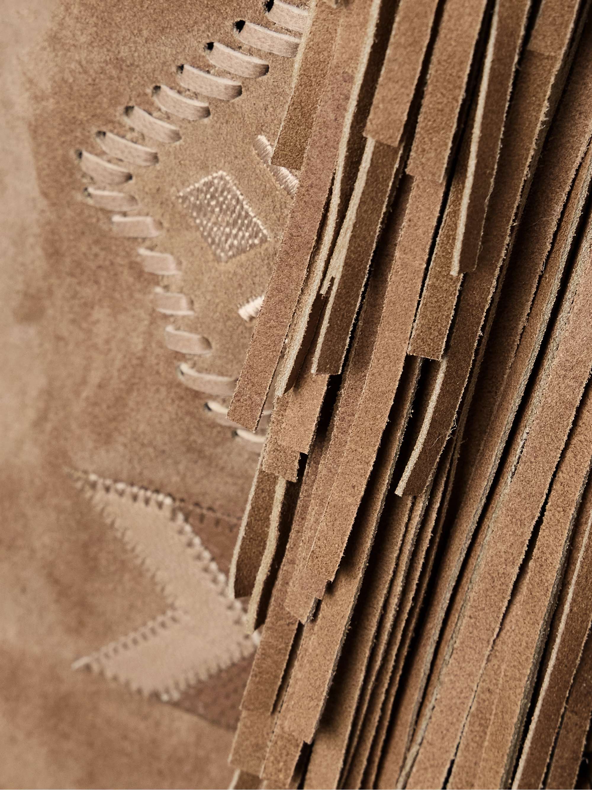 Dalila fringed appliquéd whipstitched embroidered suede vest view