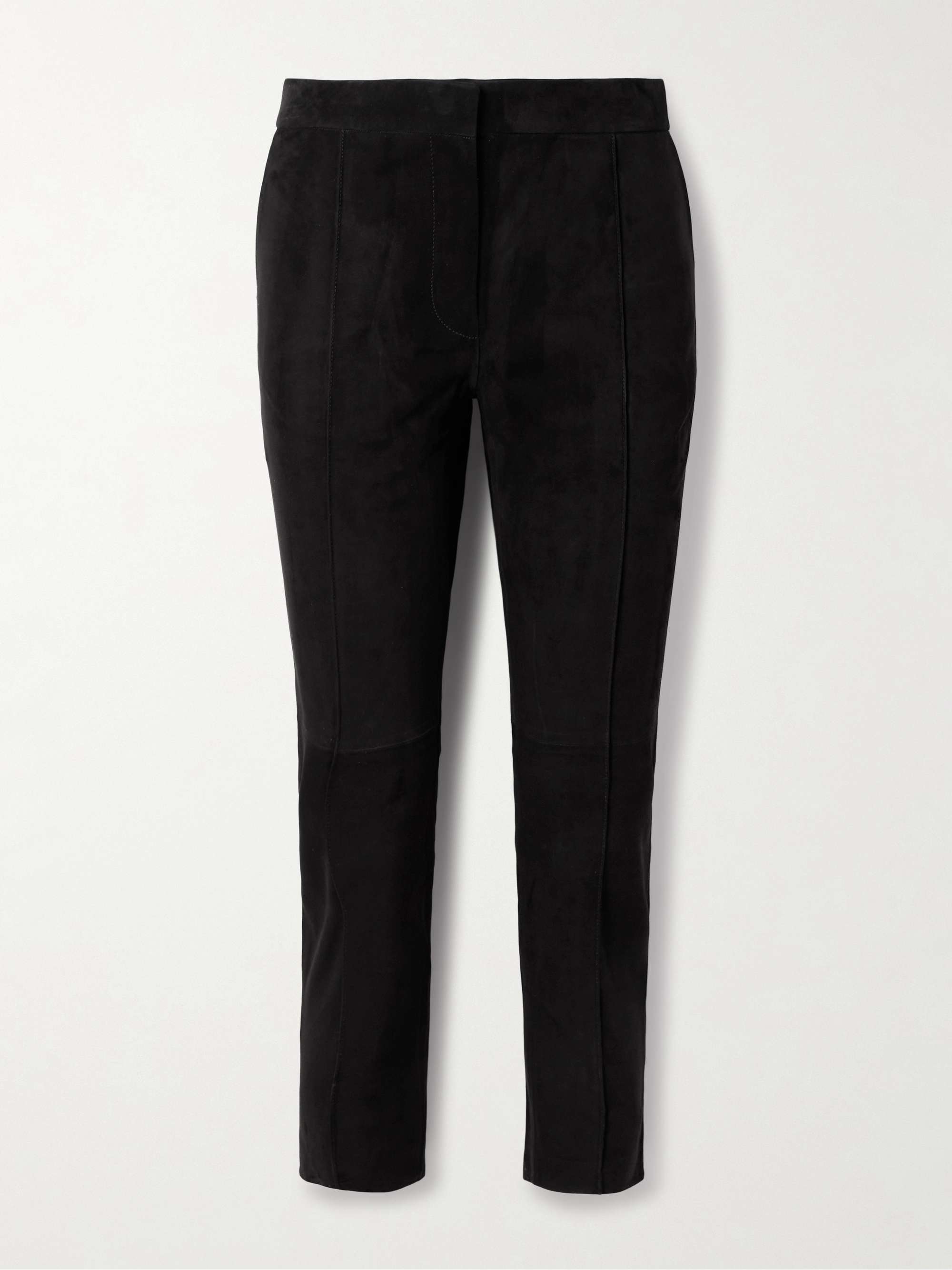 Cropped slim-leg suede pants view