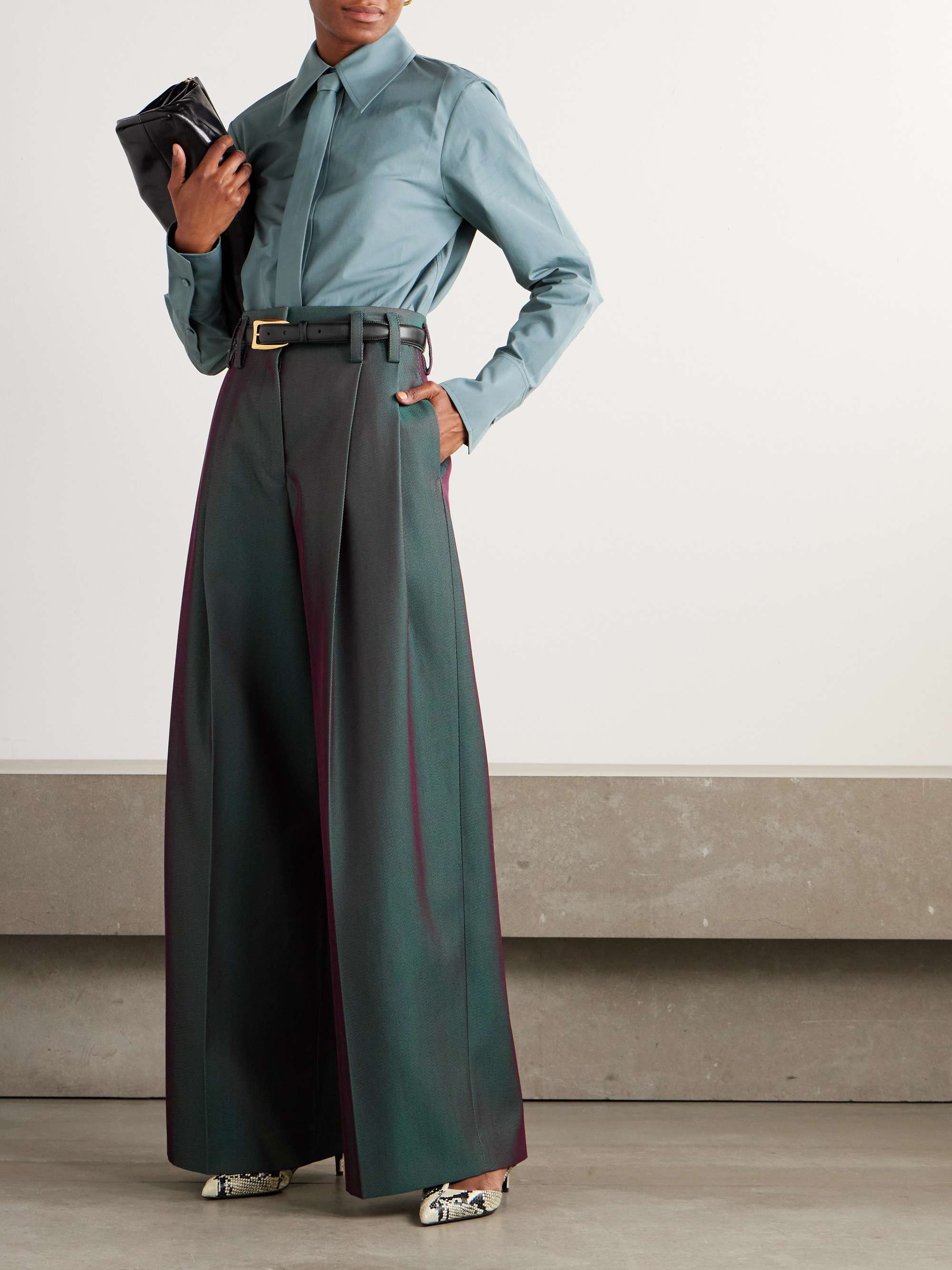 Pleated iridescent wool-blend gabardine wide-leg pants view