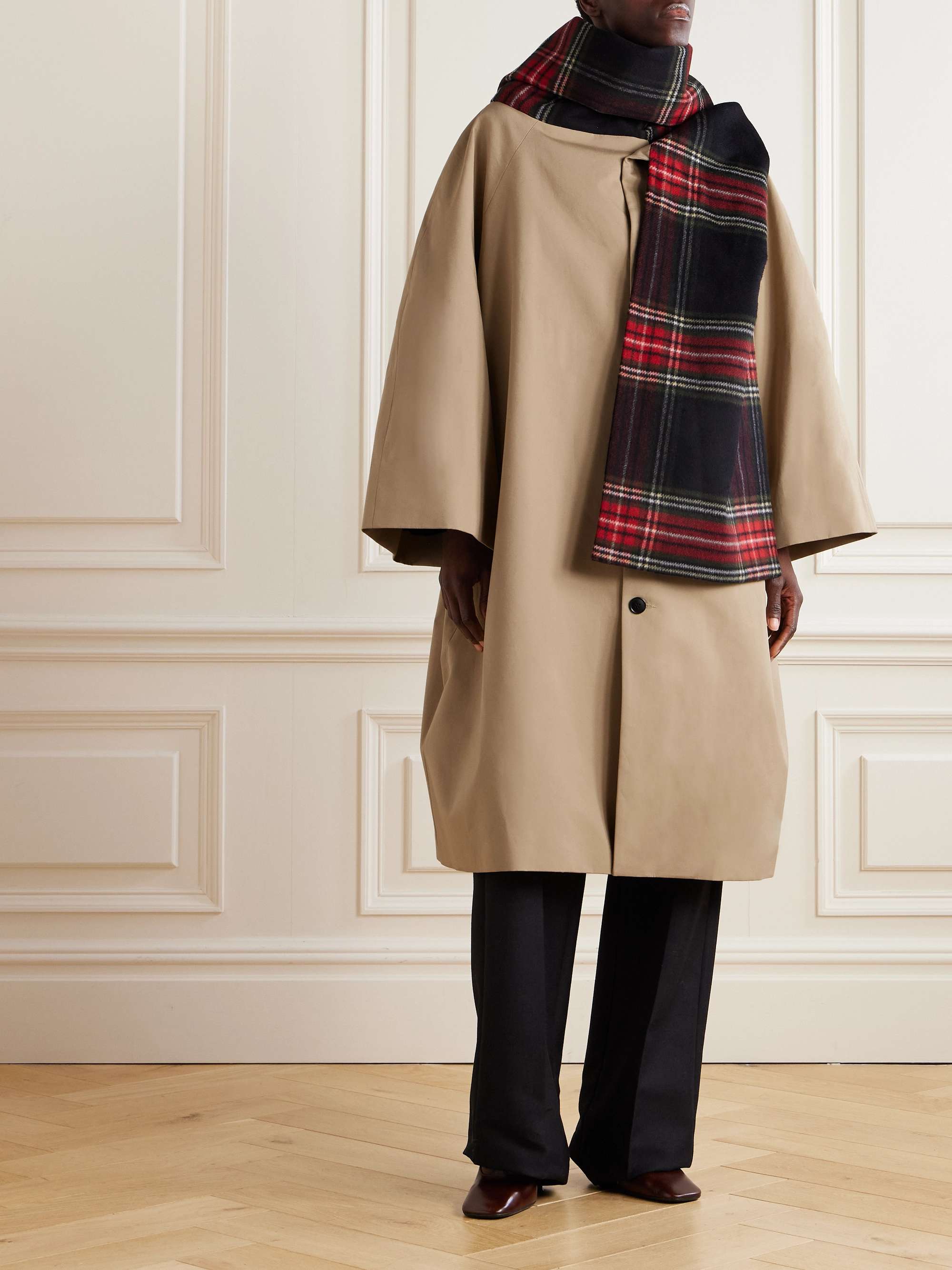 Oversized checked scarf-detailed cotton-gabardine coat view