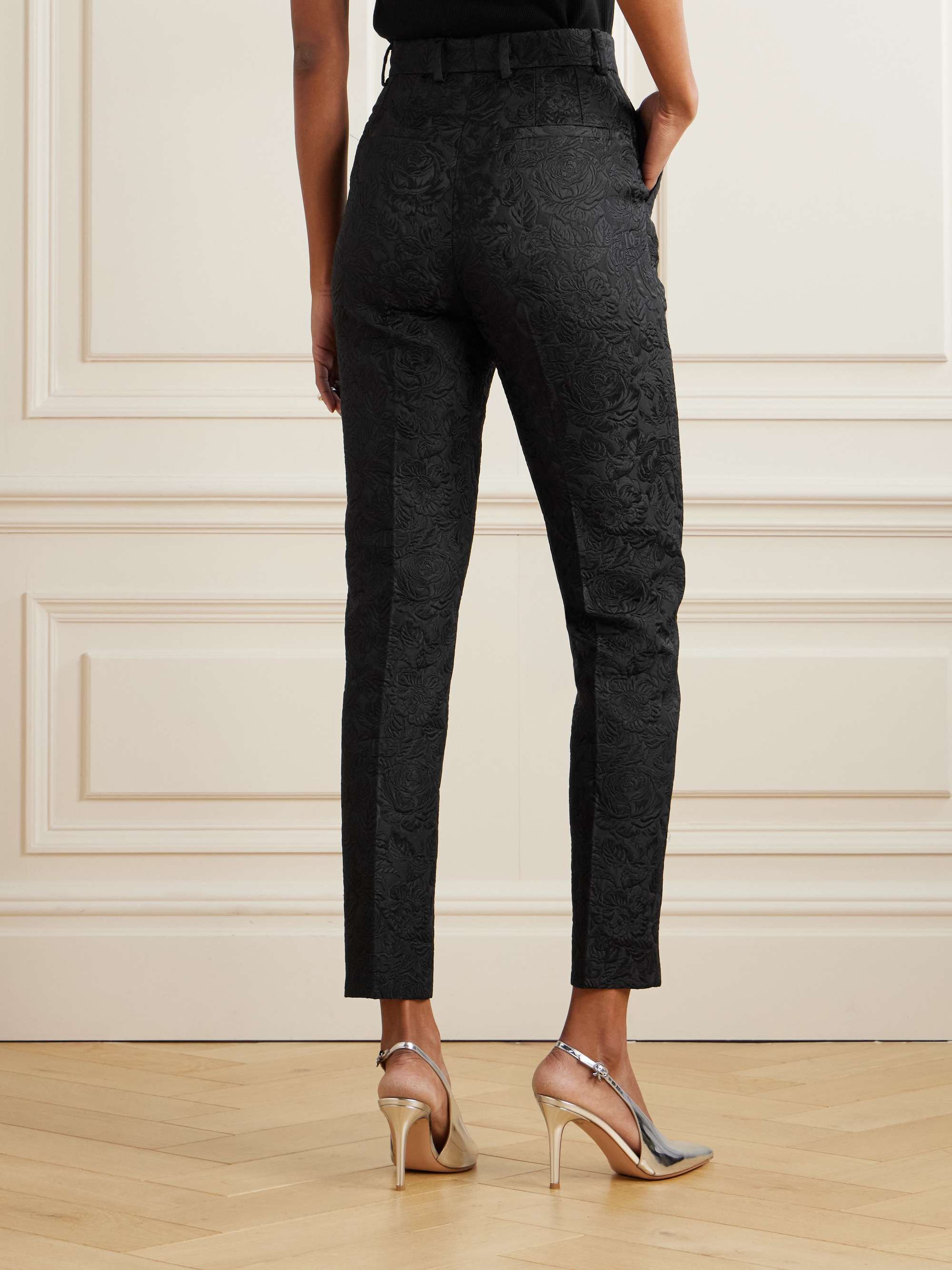 Floral-jacquard matelassé slim-fit pants view
