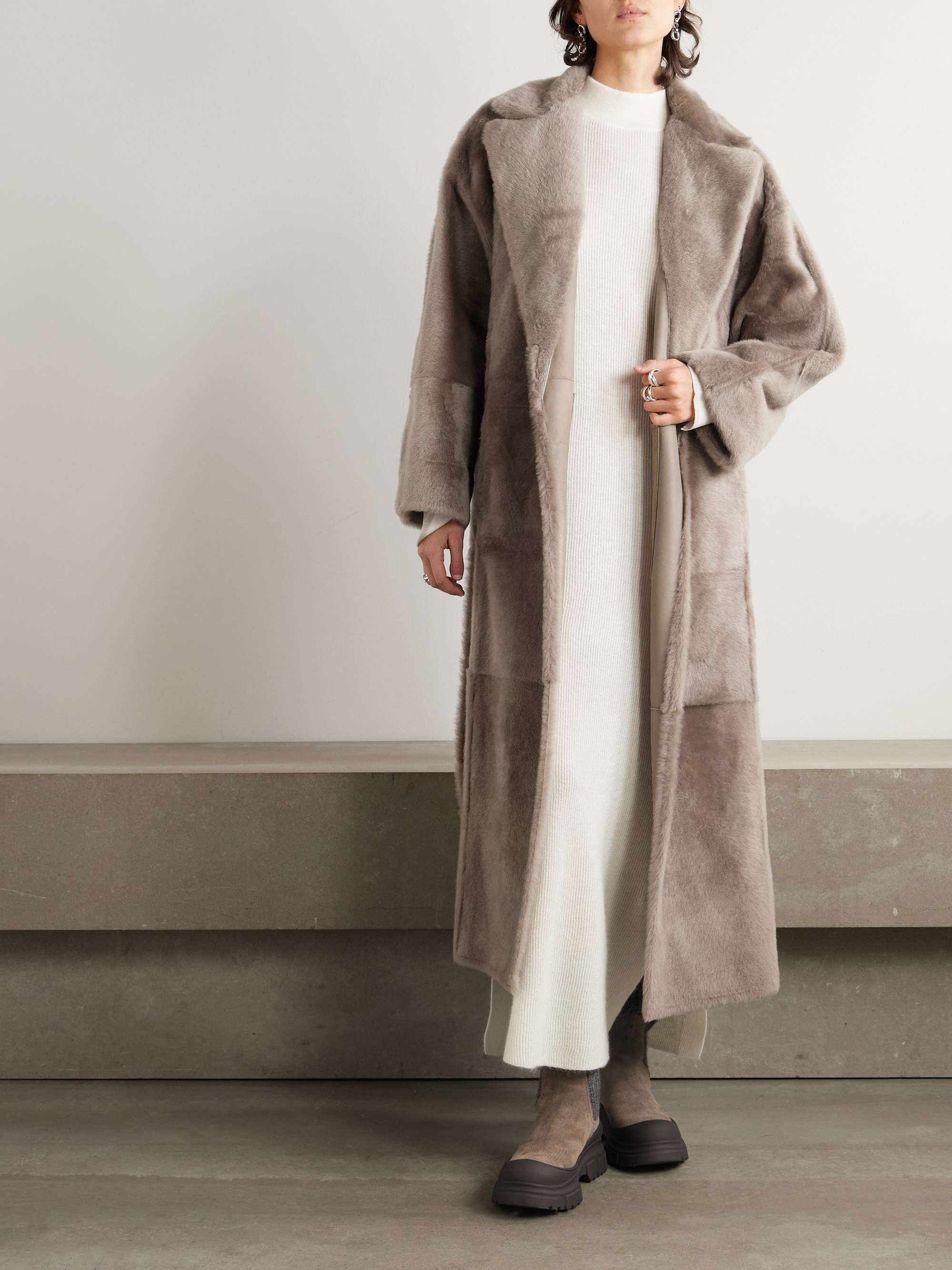 Belted shearling coat view