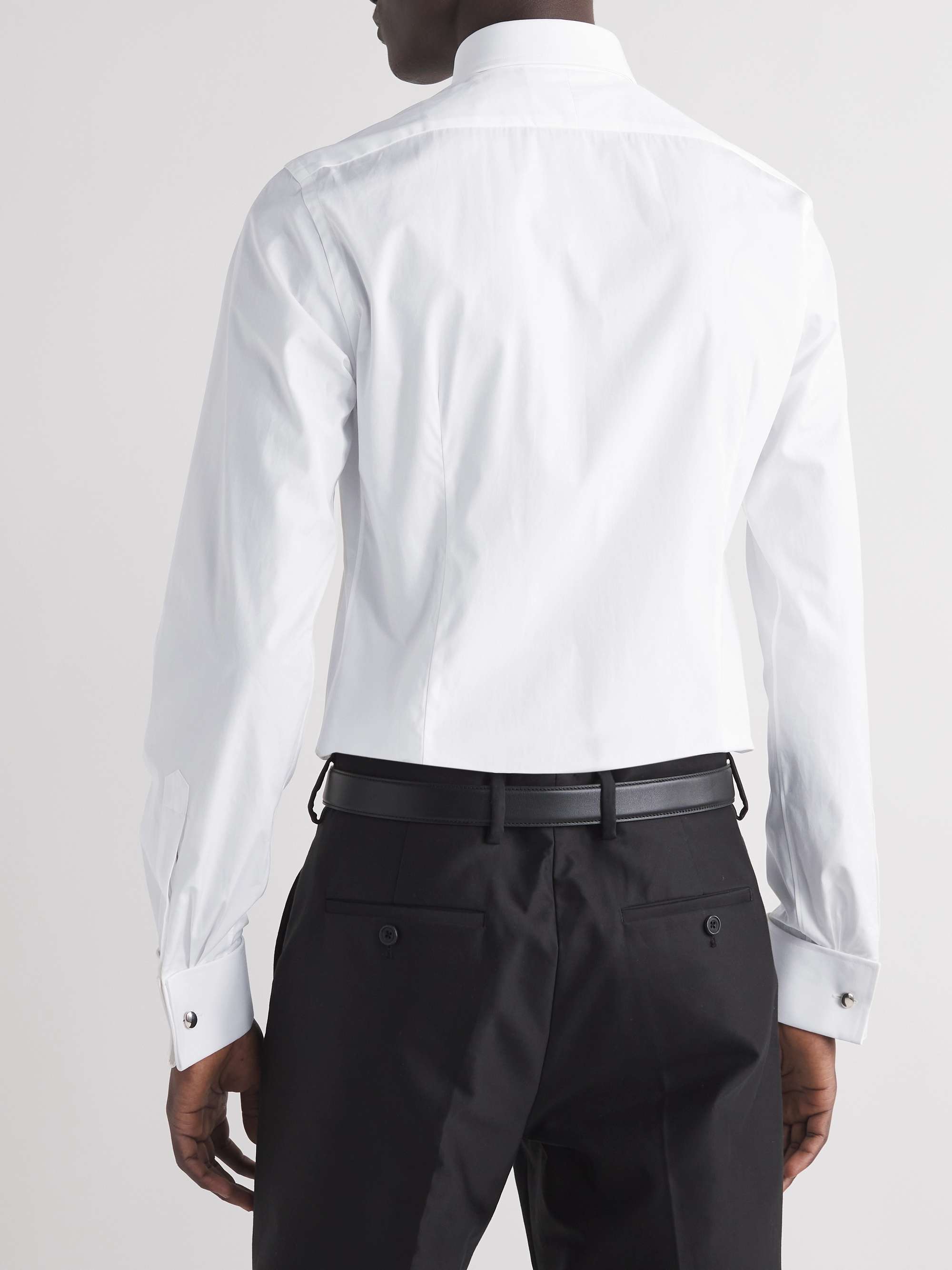 White Slim-Fit Pinned-Collar Double-Cuff Cotton-Poplin Shirt view