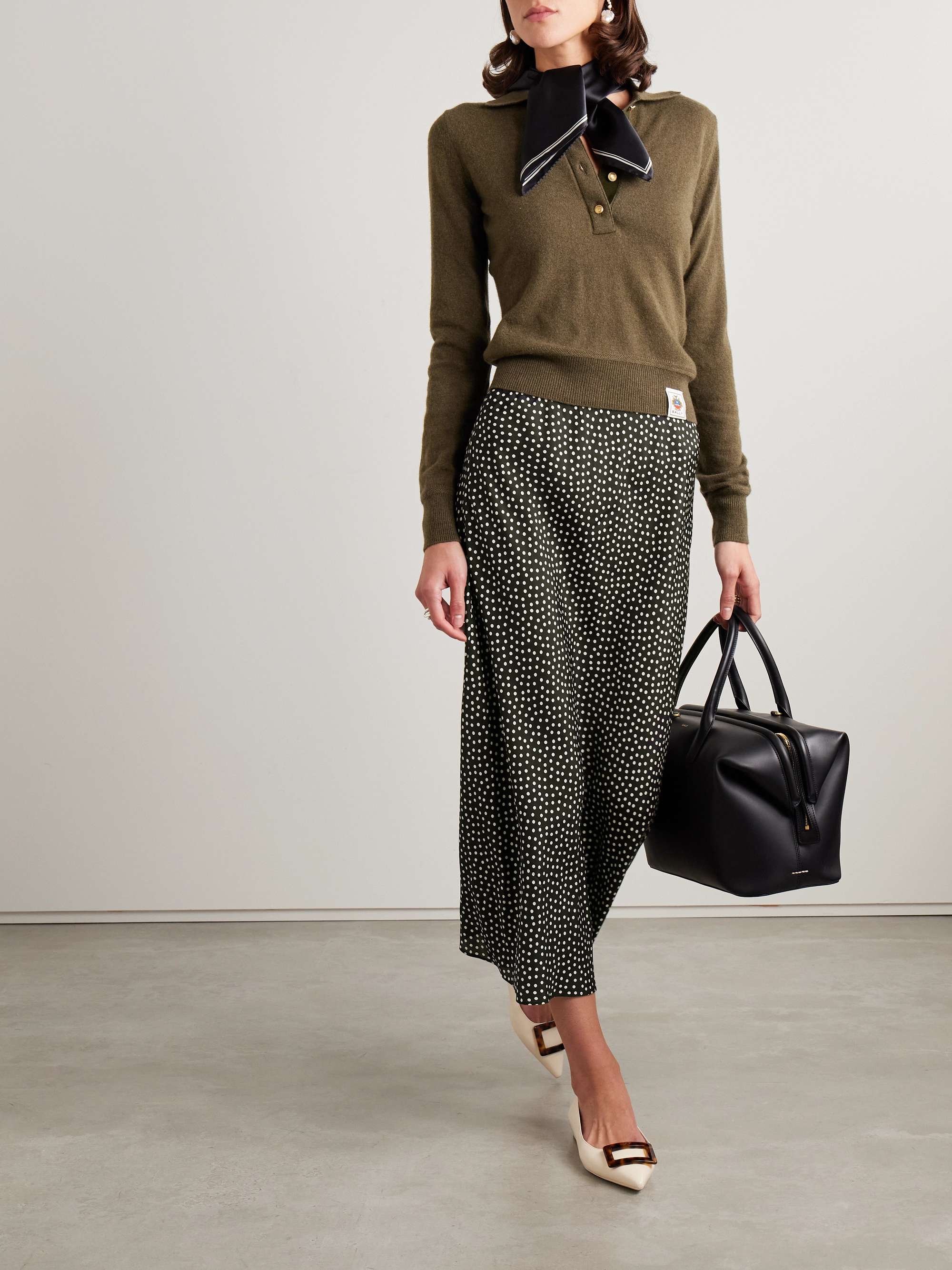 Elowena polka-dot silk-blend midi skirt view
