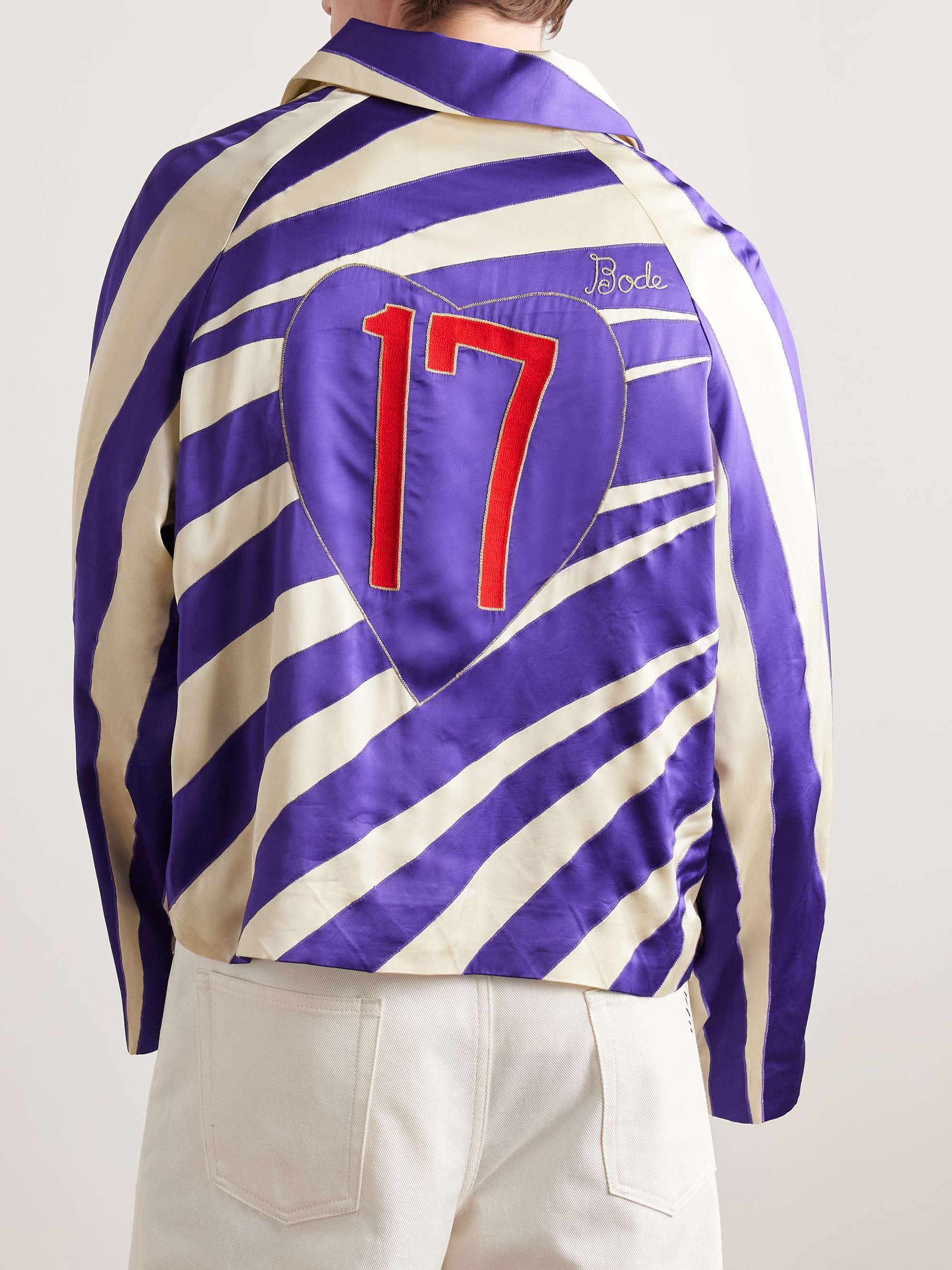 Auto Embroidered Striped Satin Overshirt view
