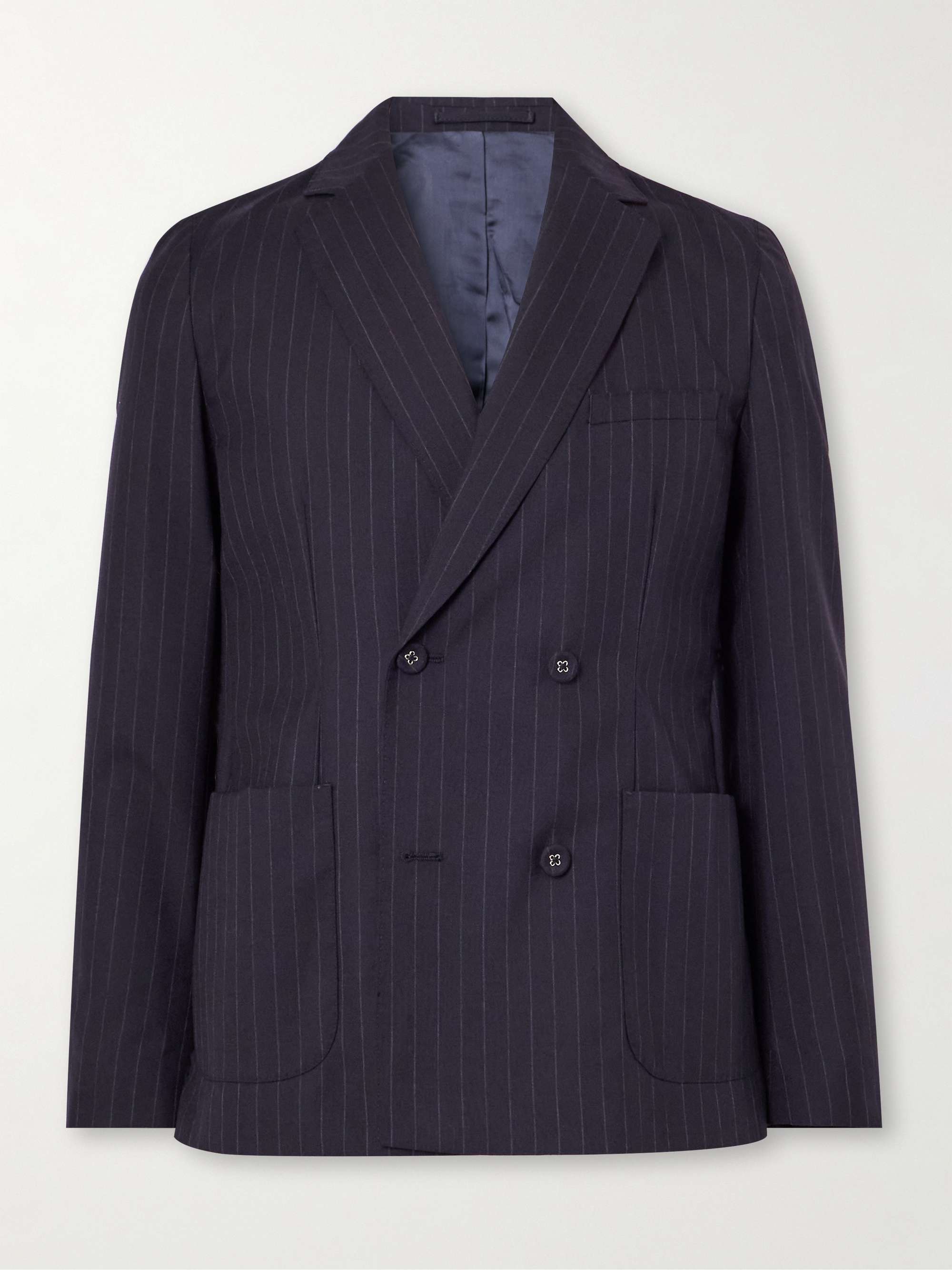 Leon Double-Breasted Pinstriped Wool Suit Jacket view