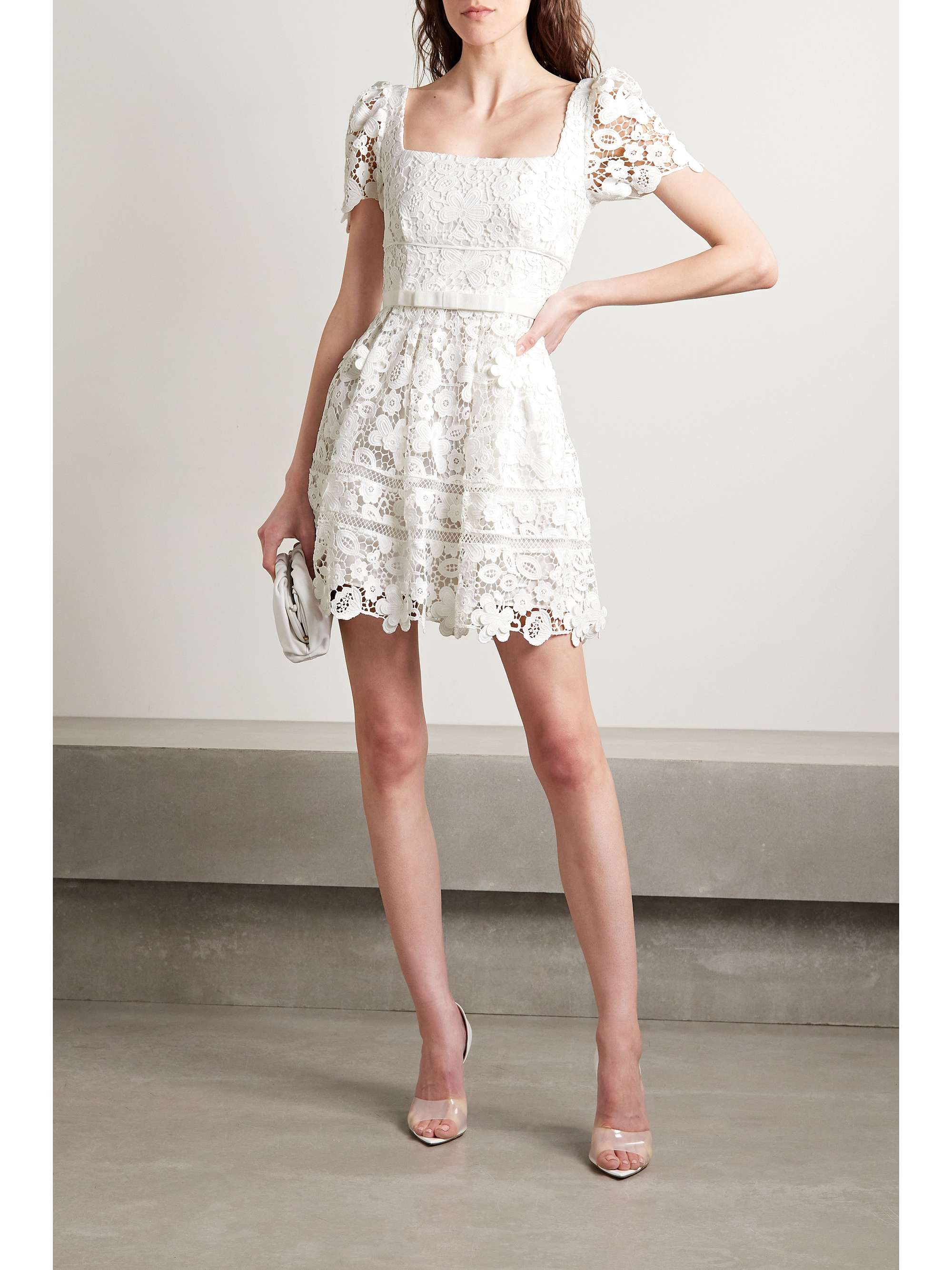 Grosgrain-trimmed guipure lace mini dress view