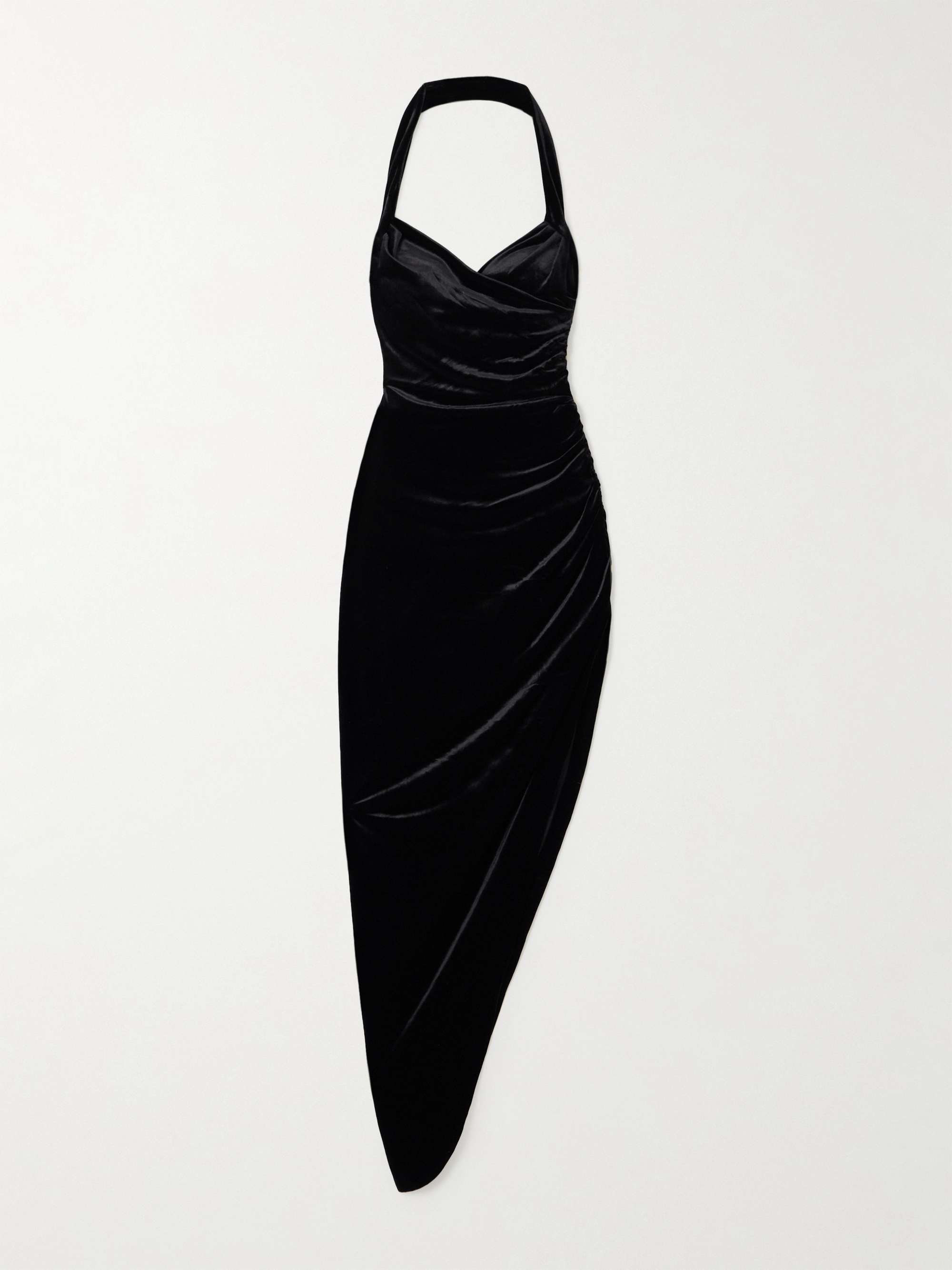 Cayla asymmetric ruched velvet halterneck gown view