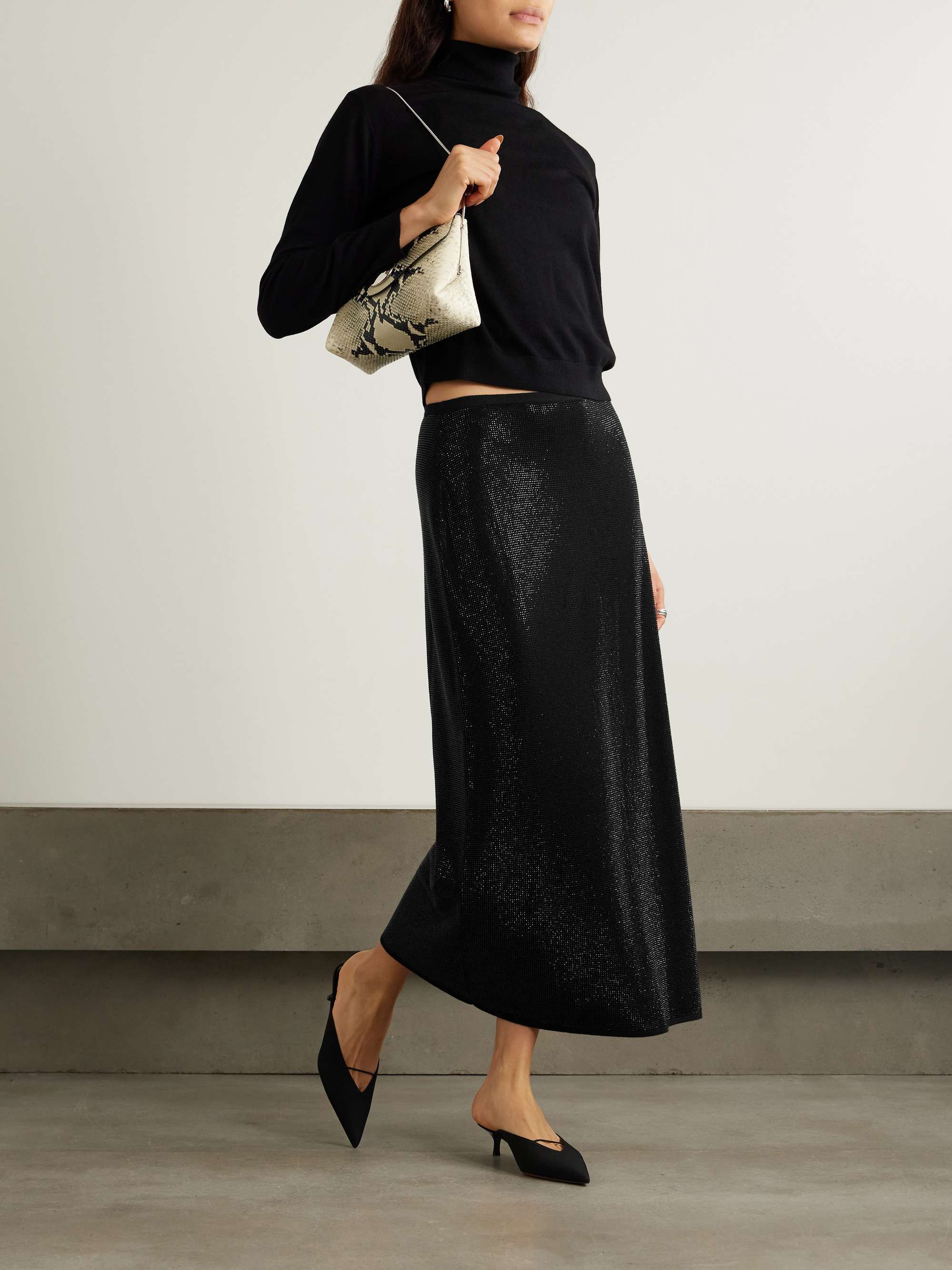 James crystal-embellished merino wool midi skirt view