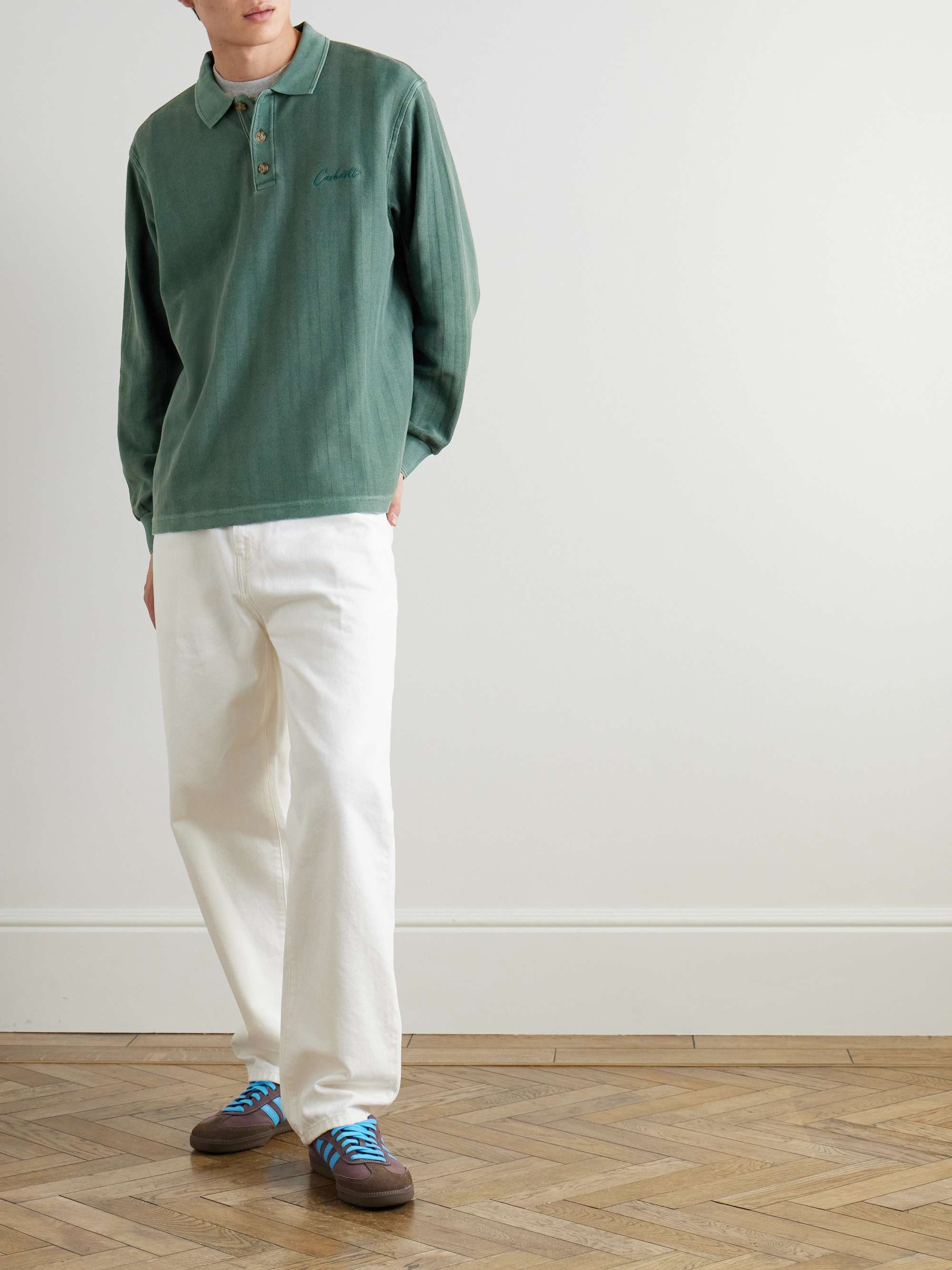 Morrison Logo-Embroidered Herringbone Cotton Rugby Shirt view