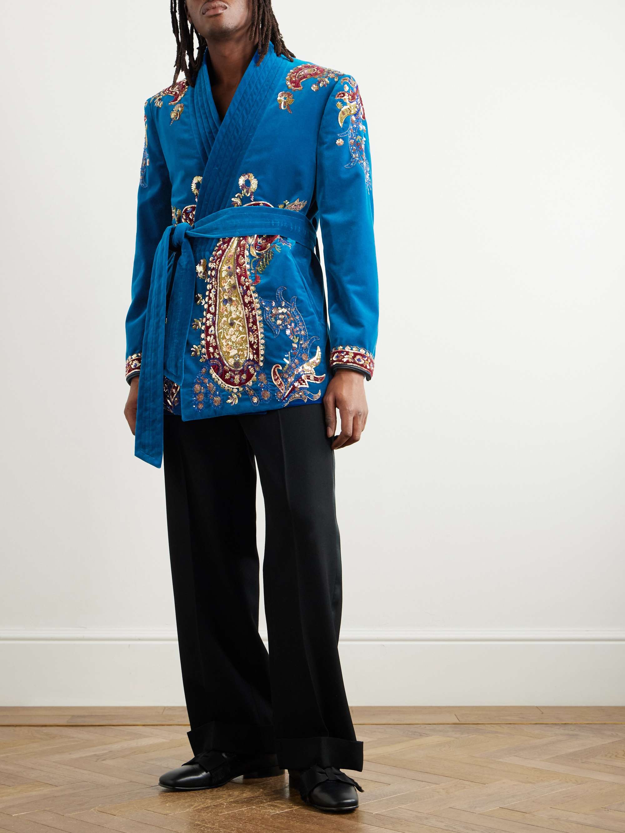 Belted Sequin-Embellished Cotton-Velvet Jacket view