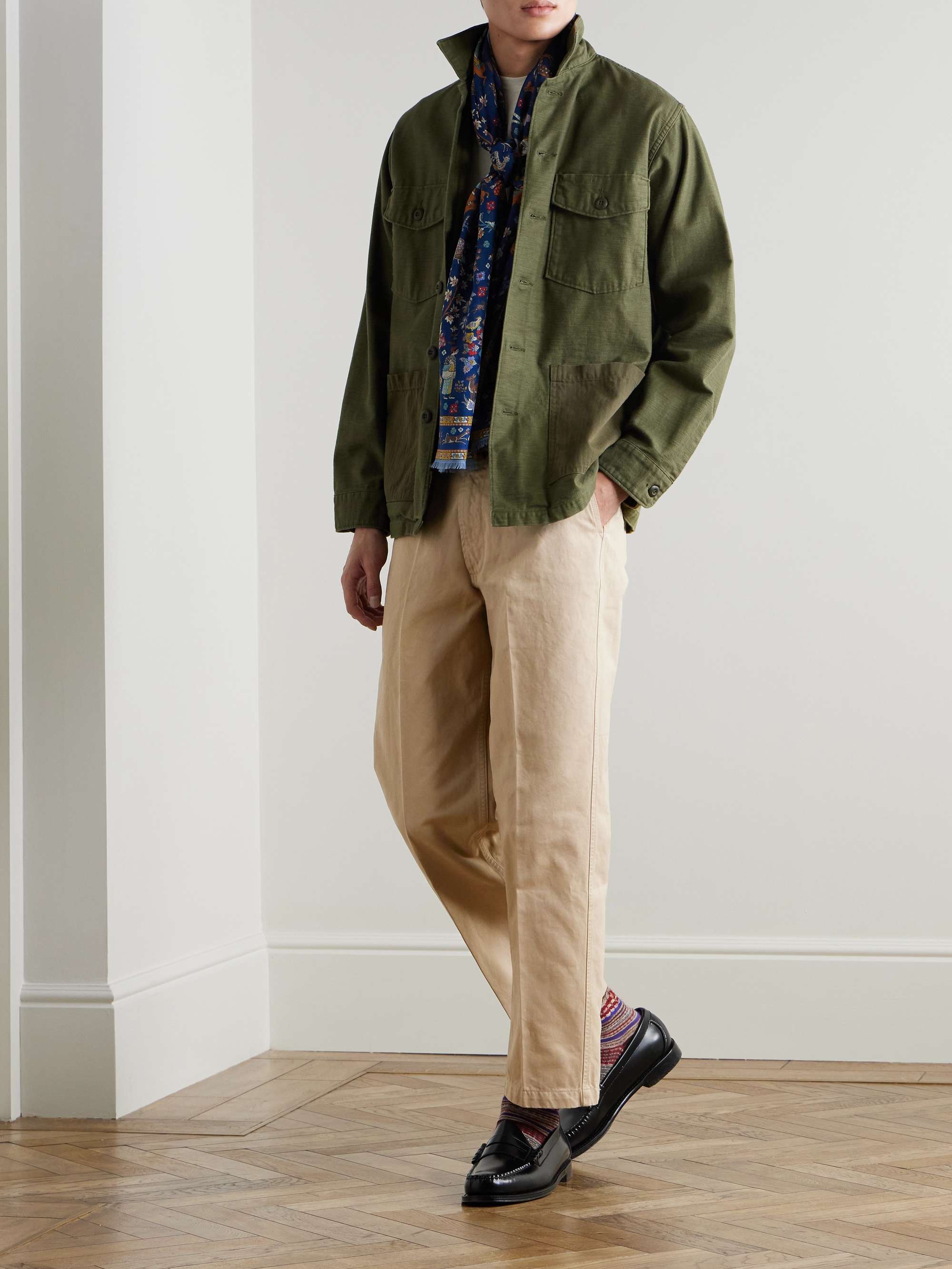 Straight-Leg Peached Cotton-Twill Trousers view