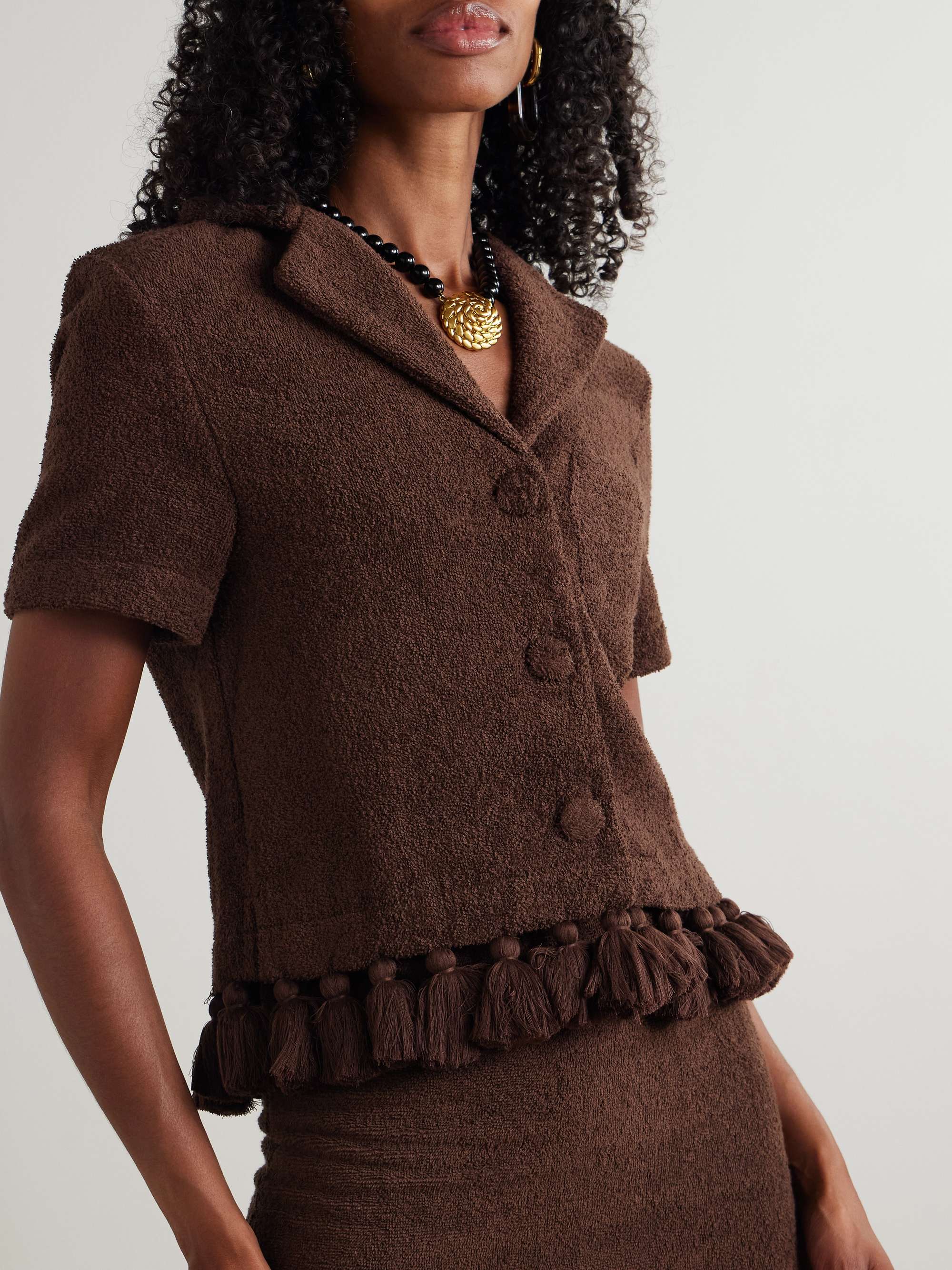 Tasseled cotton-terry shirt view