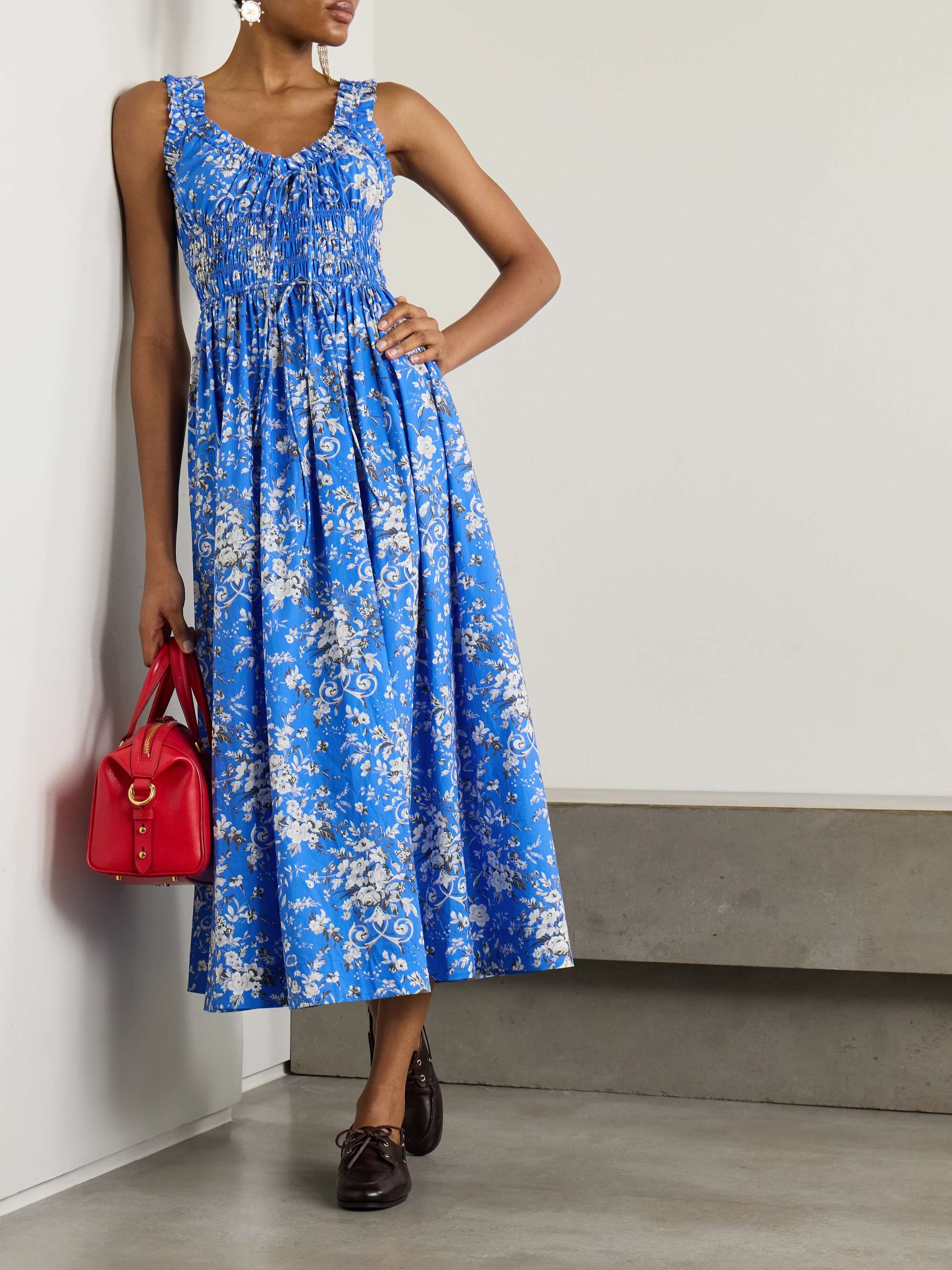 Emmaretta shirred floral-print organic cotton-voile midi dress view
