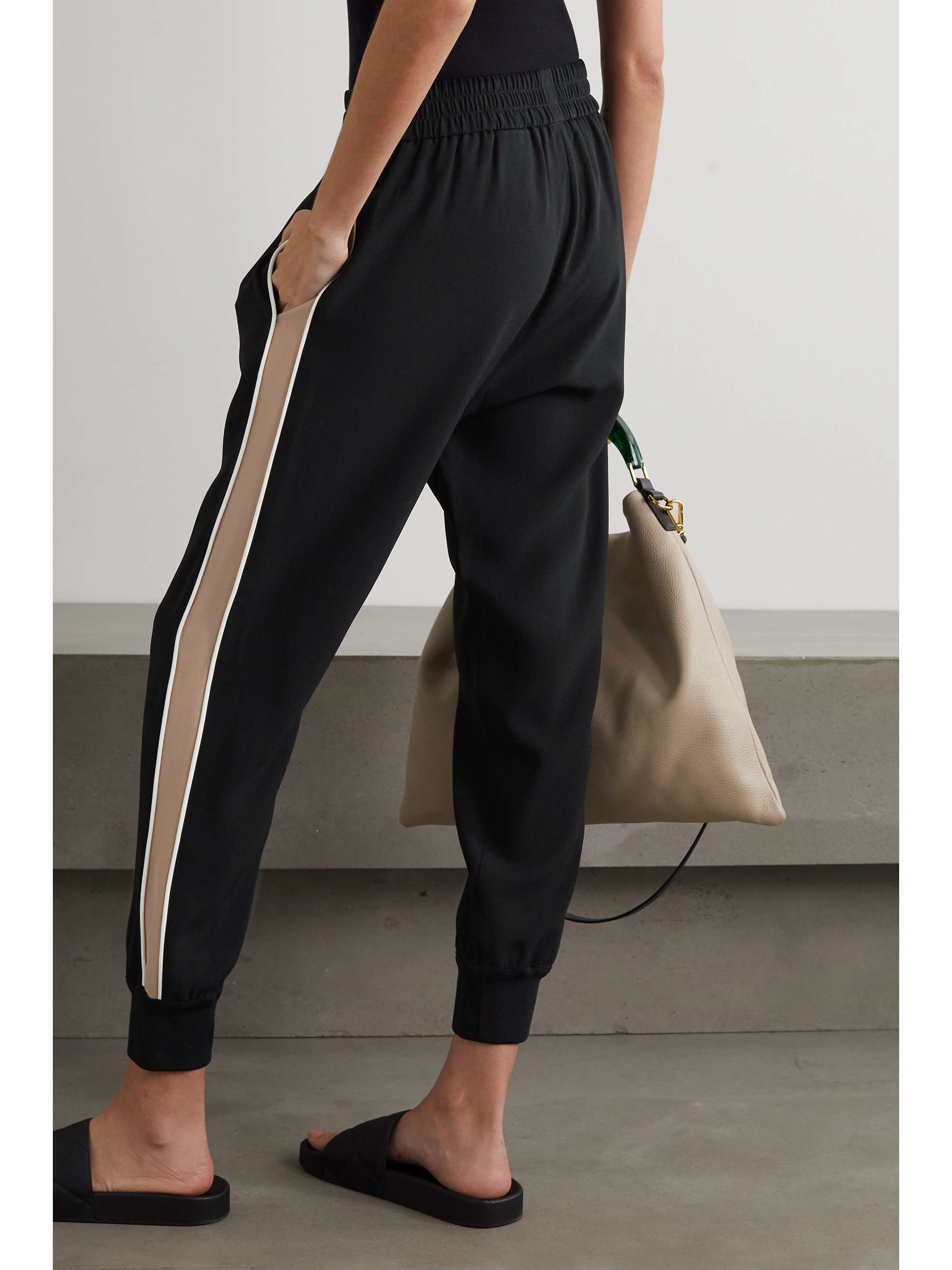 Paneled crepe track pants view
