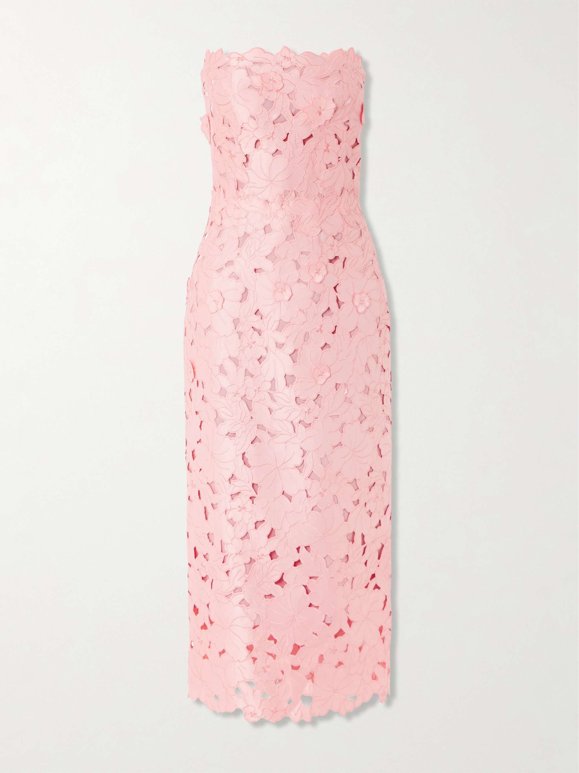 Delmara strapless cutout embroidered satin midi dress view