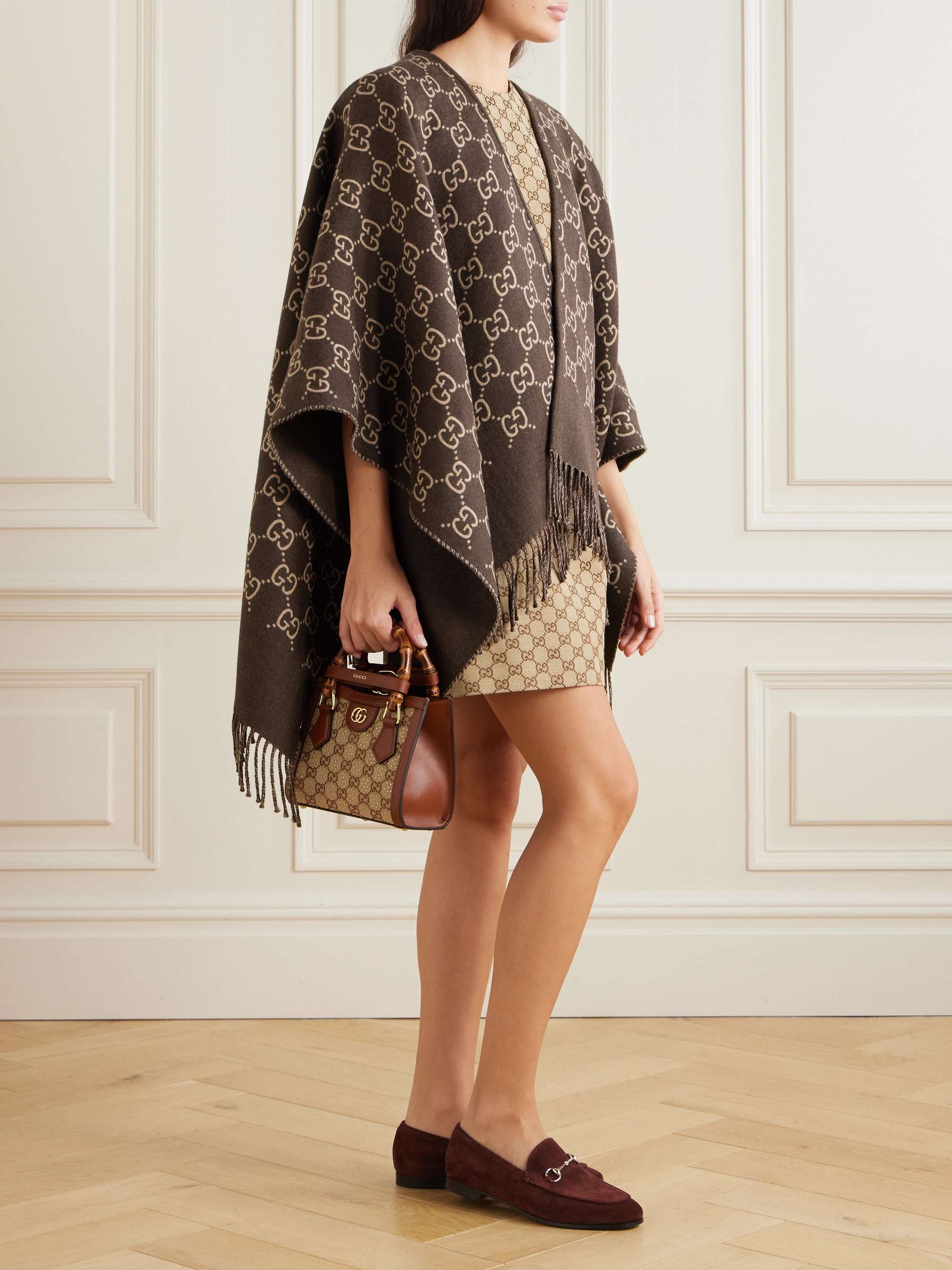 Fringed wool-jacquard wrap view