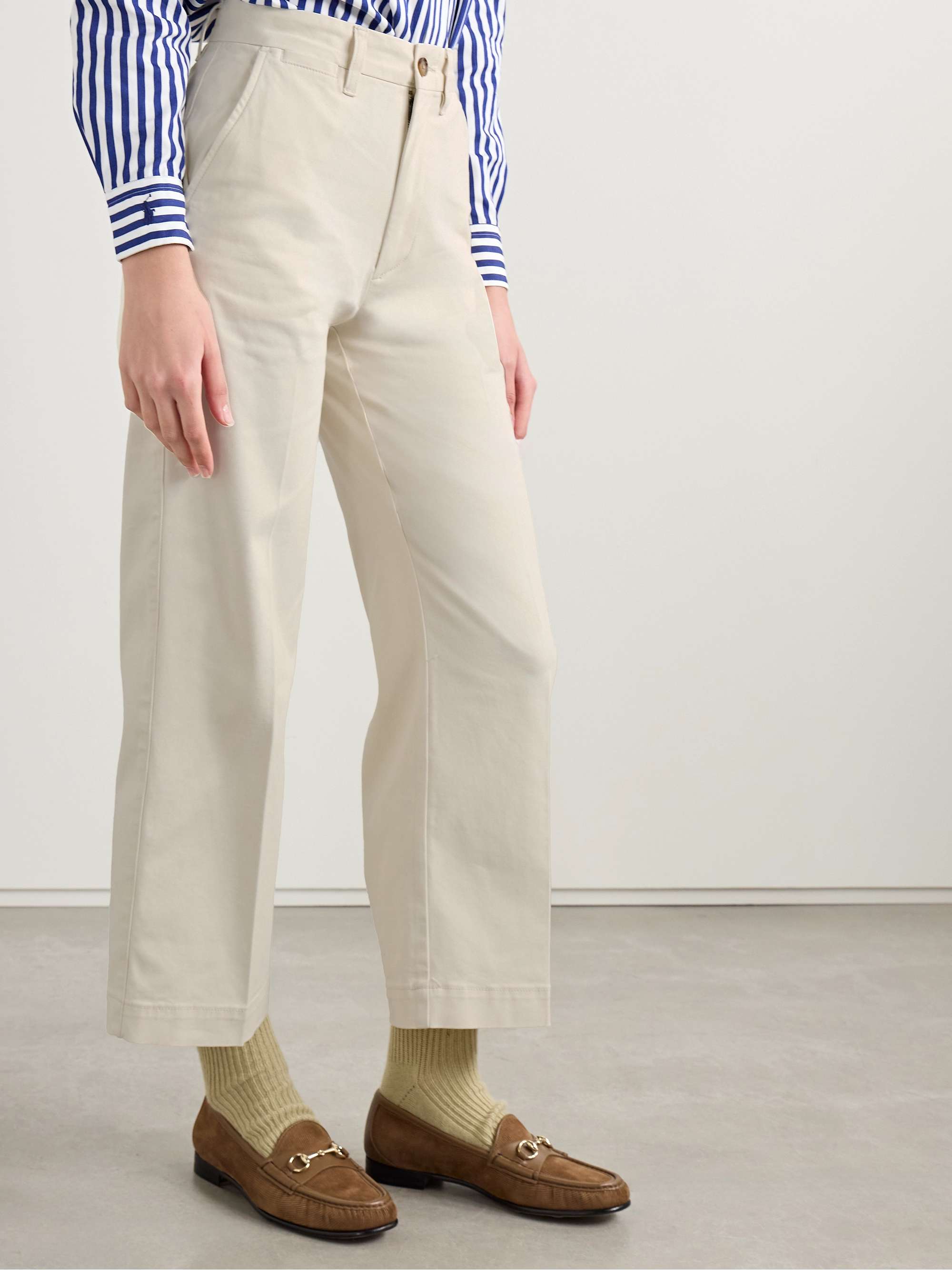 Cropped cotton-blend twill wide-leg pants view