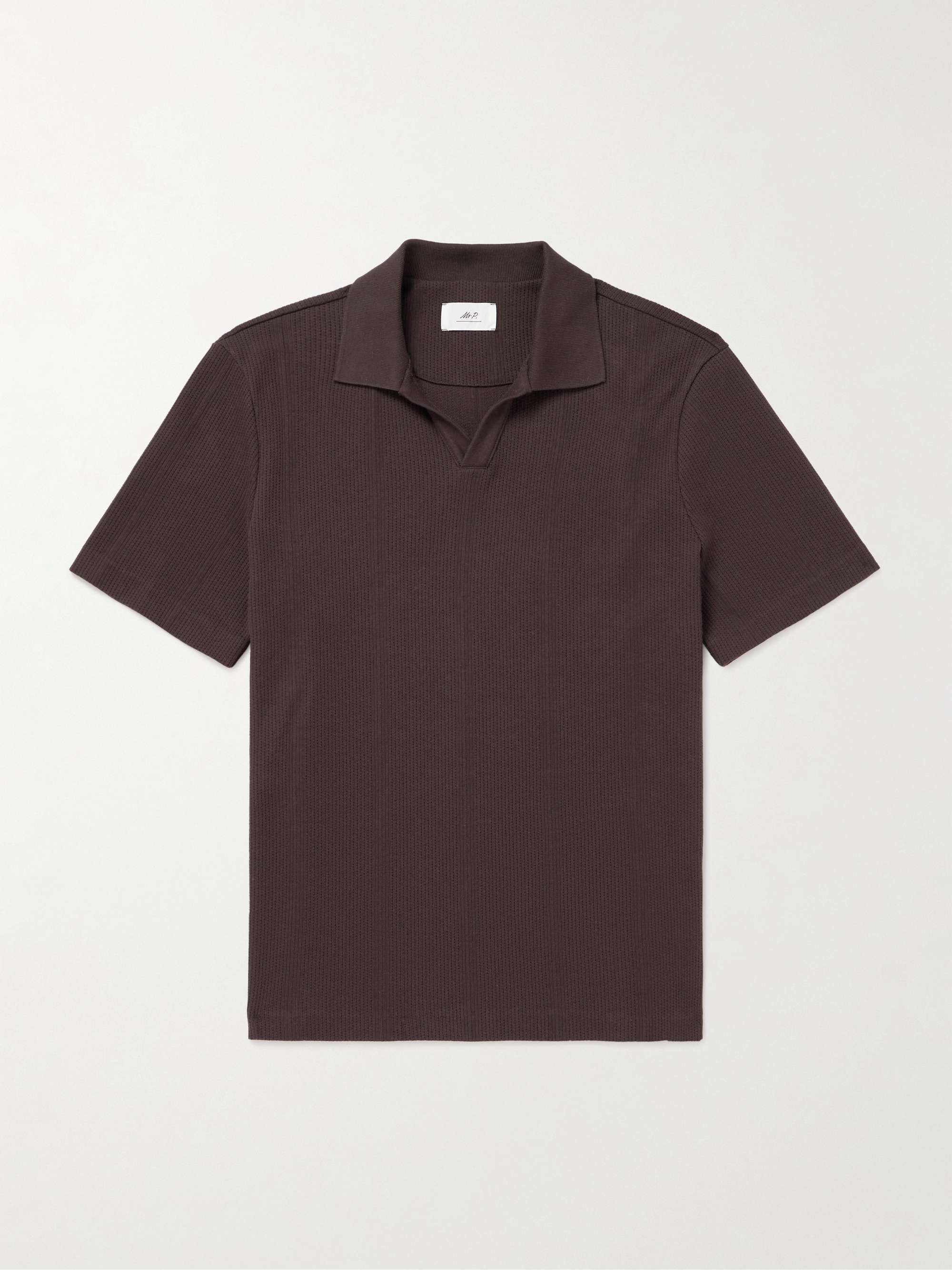Jonny Open-Collar Pointelle-Knit Cotton Polo Shirt view