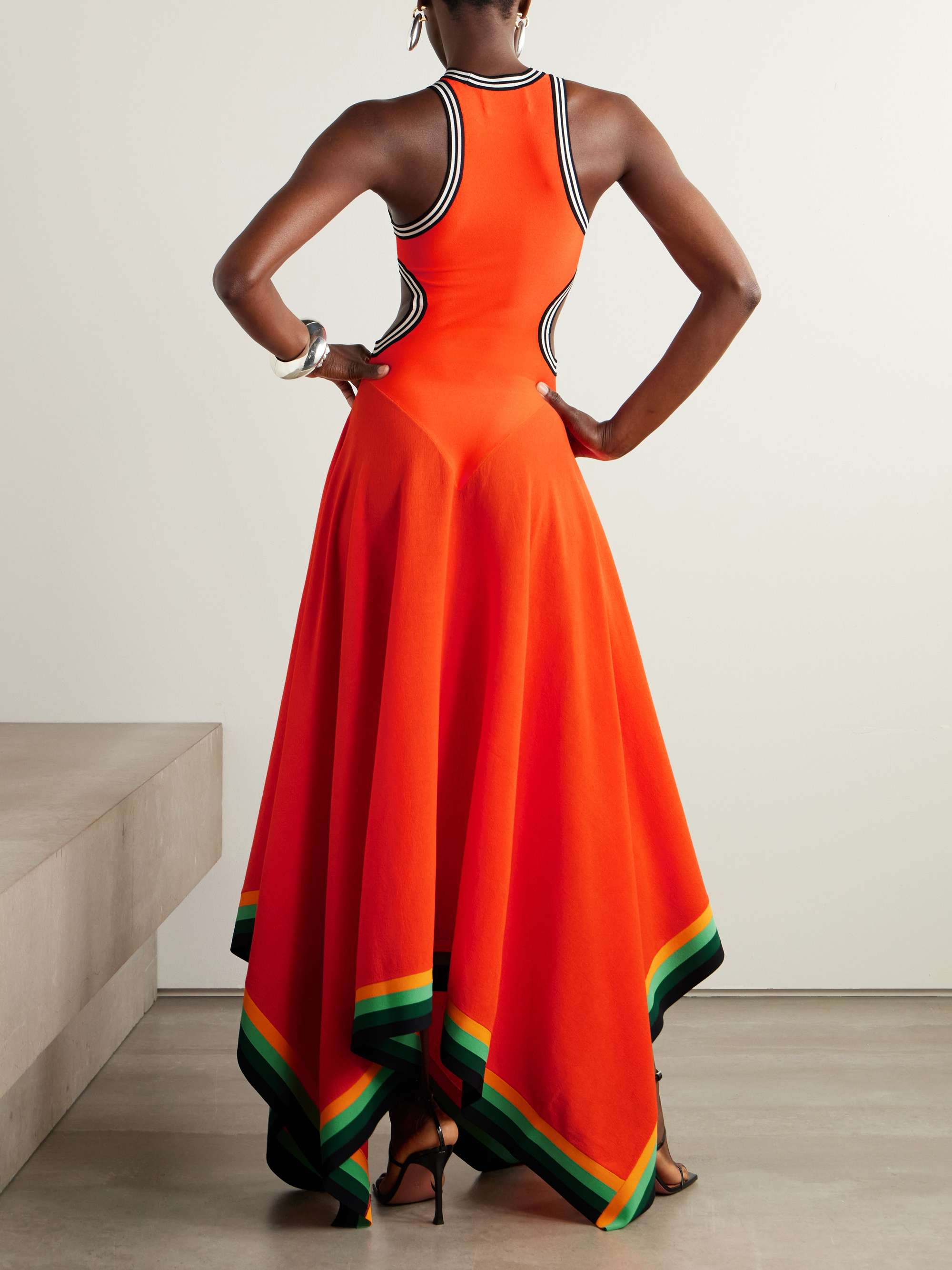 Cutout striped cotton-blend gown view