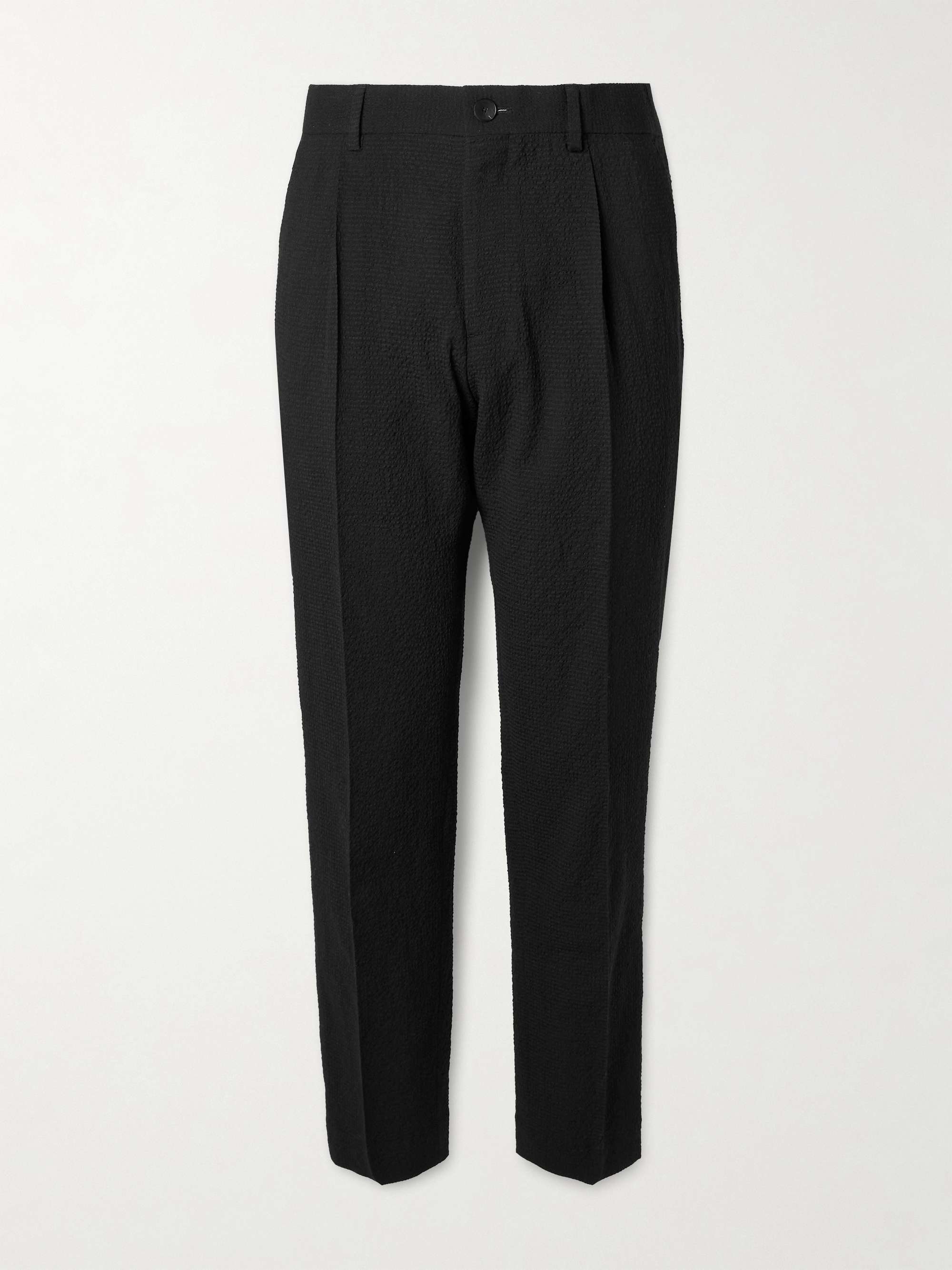 Daniel Tapered Pleated Wool-Blend Seersucker Suit Trousers view