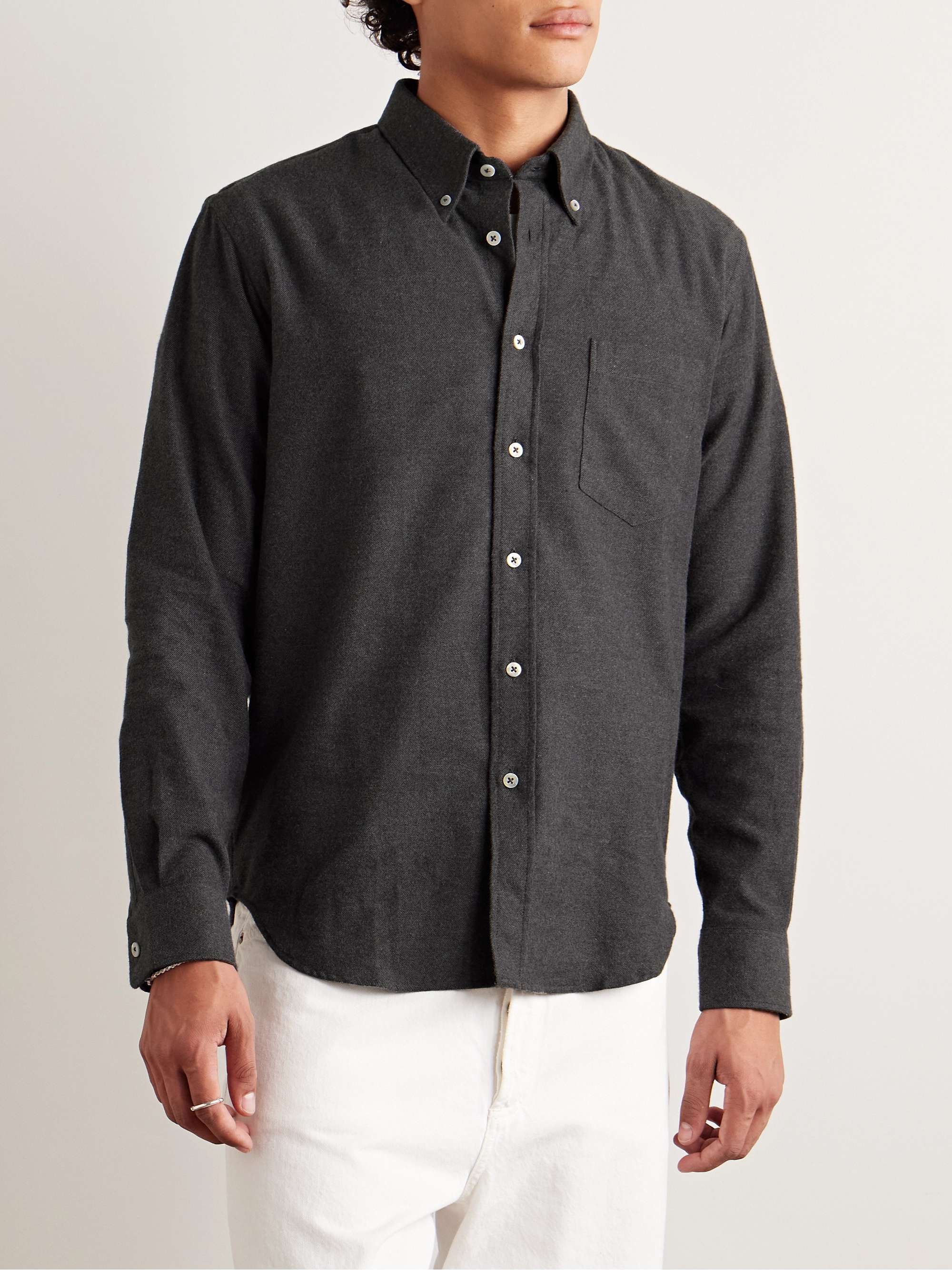 Button-Down Collar Cotton and Yak-Blend Flannel Shirt view