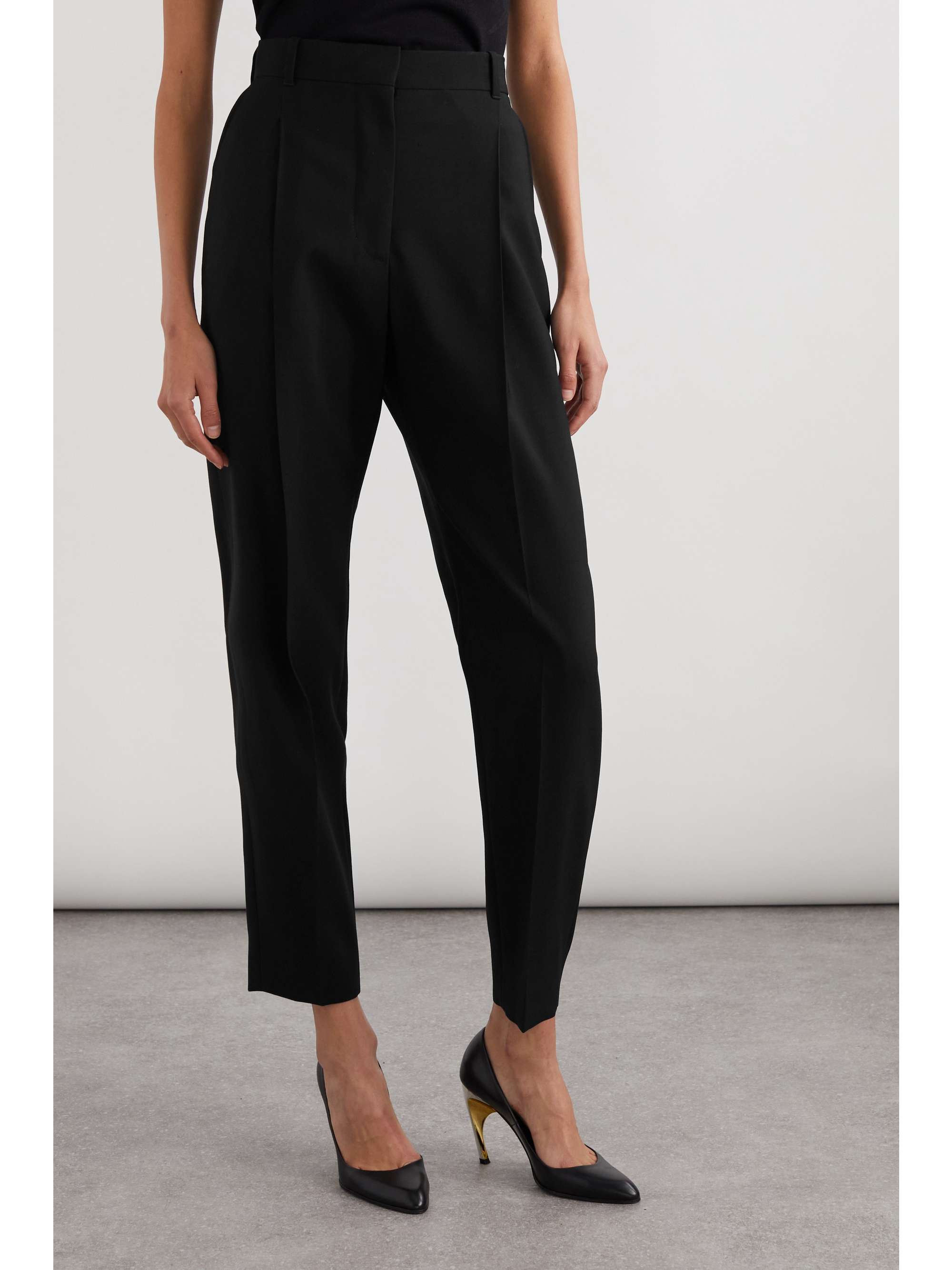 Pleated grain de poudre wool slim-leg pants view