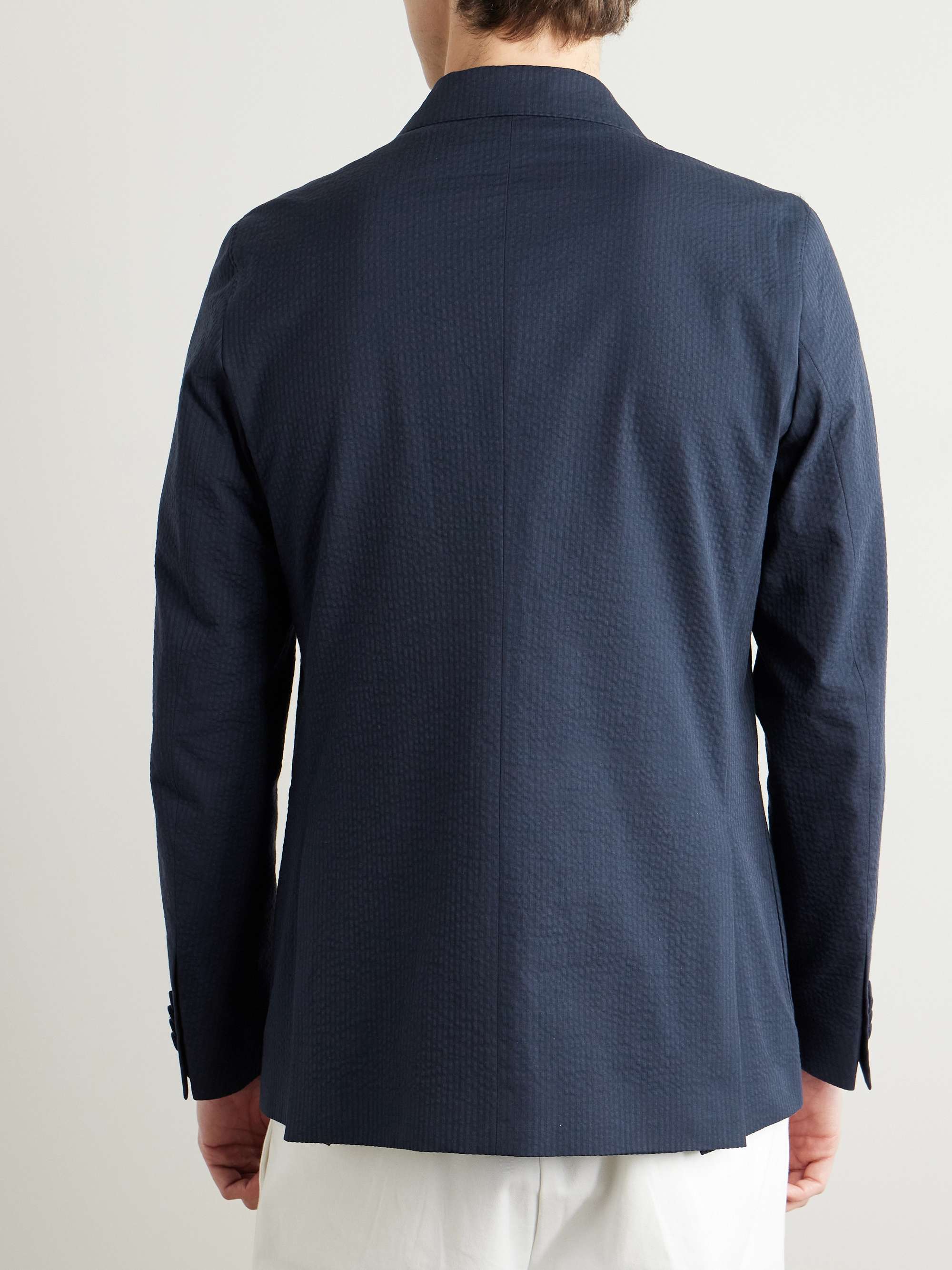 Leon Double-Breasted Striped Cotton-Seersucker Jacket view