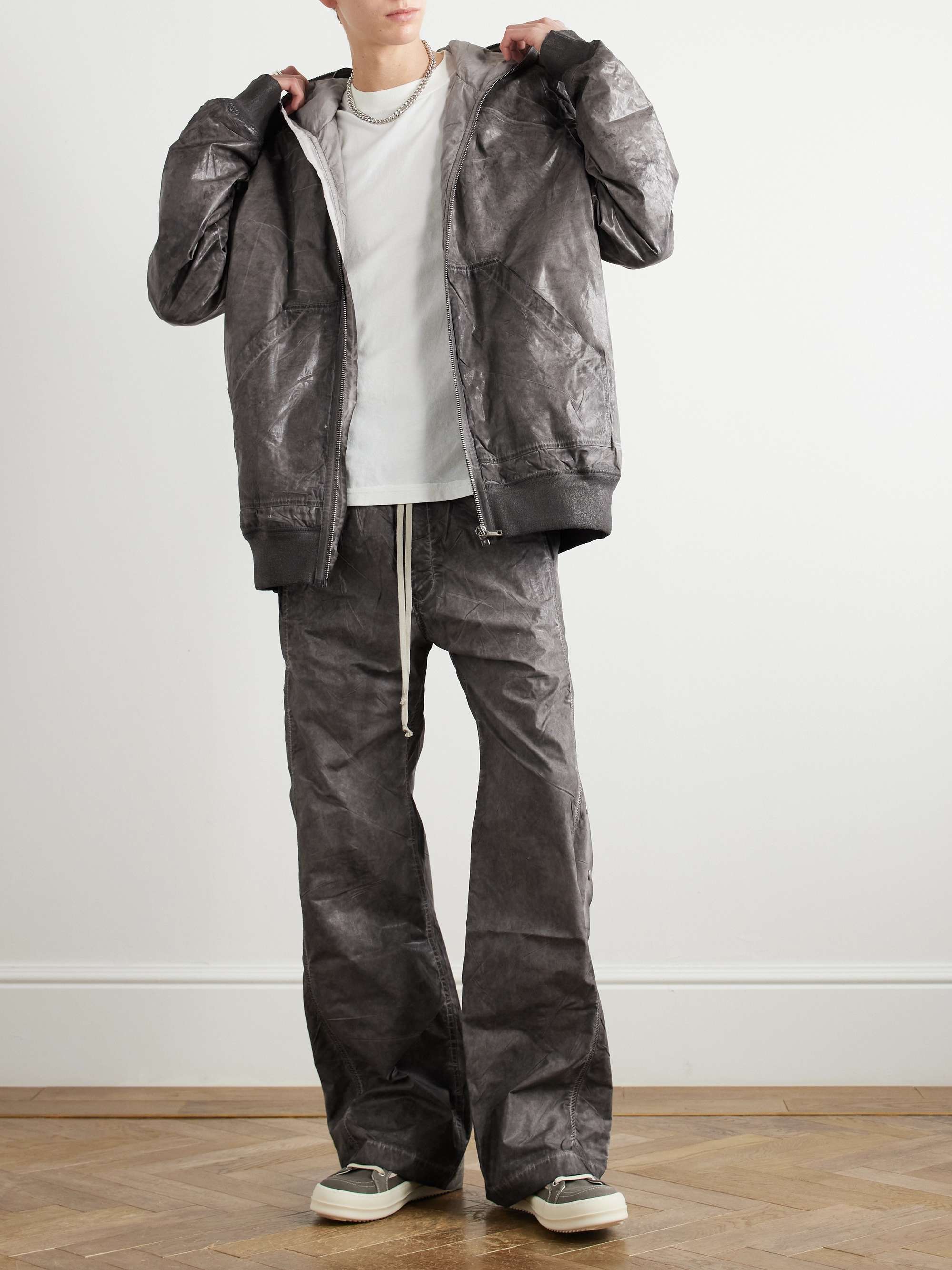 Garment-Dyed Foil Coated Cotton-Poplin Hooded Bomber Jacket view