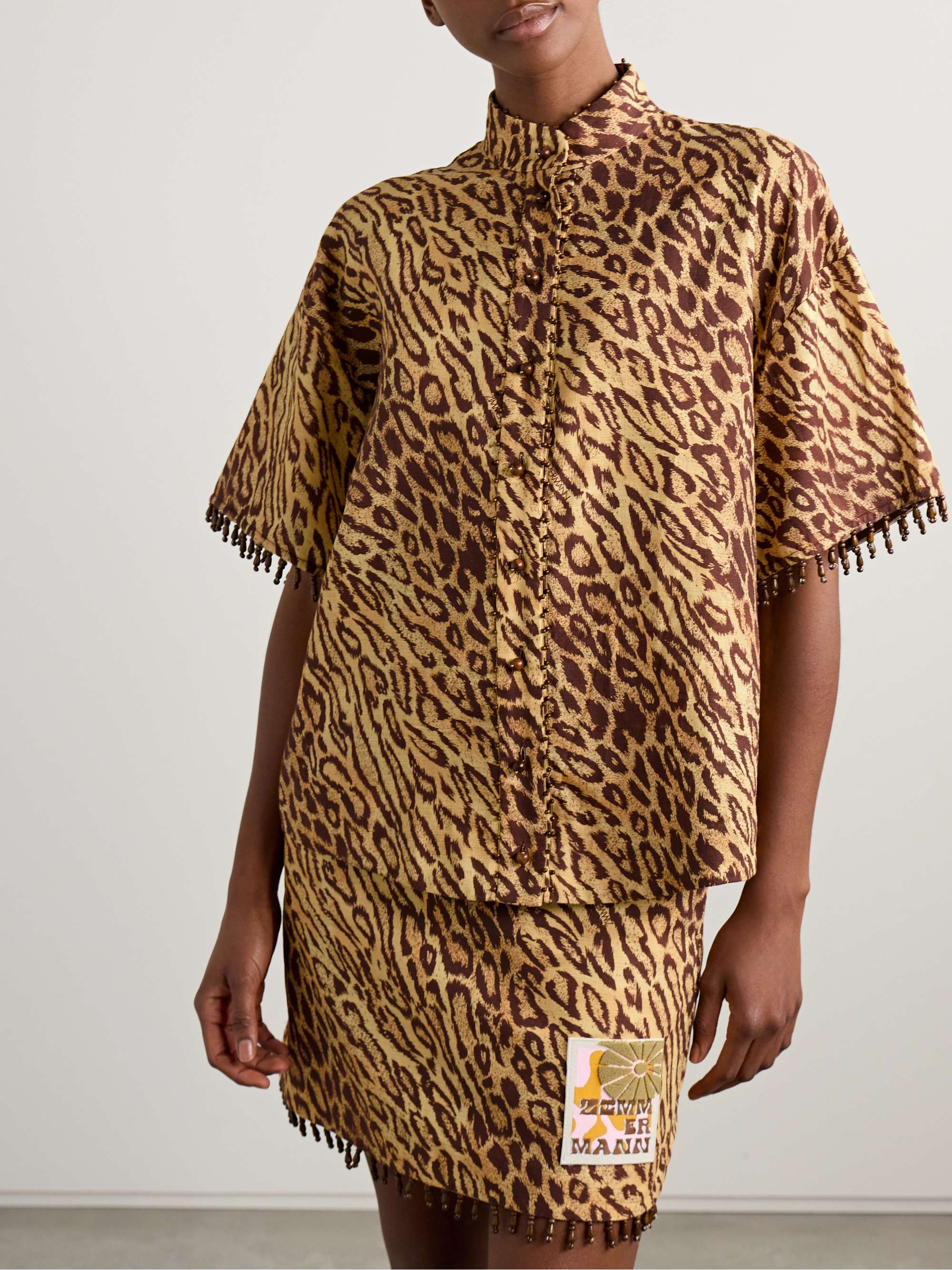 Coco bead-embellished leopard-print cotton shirt view