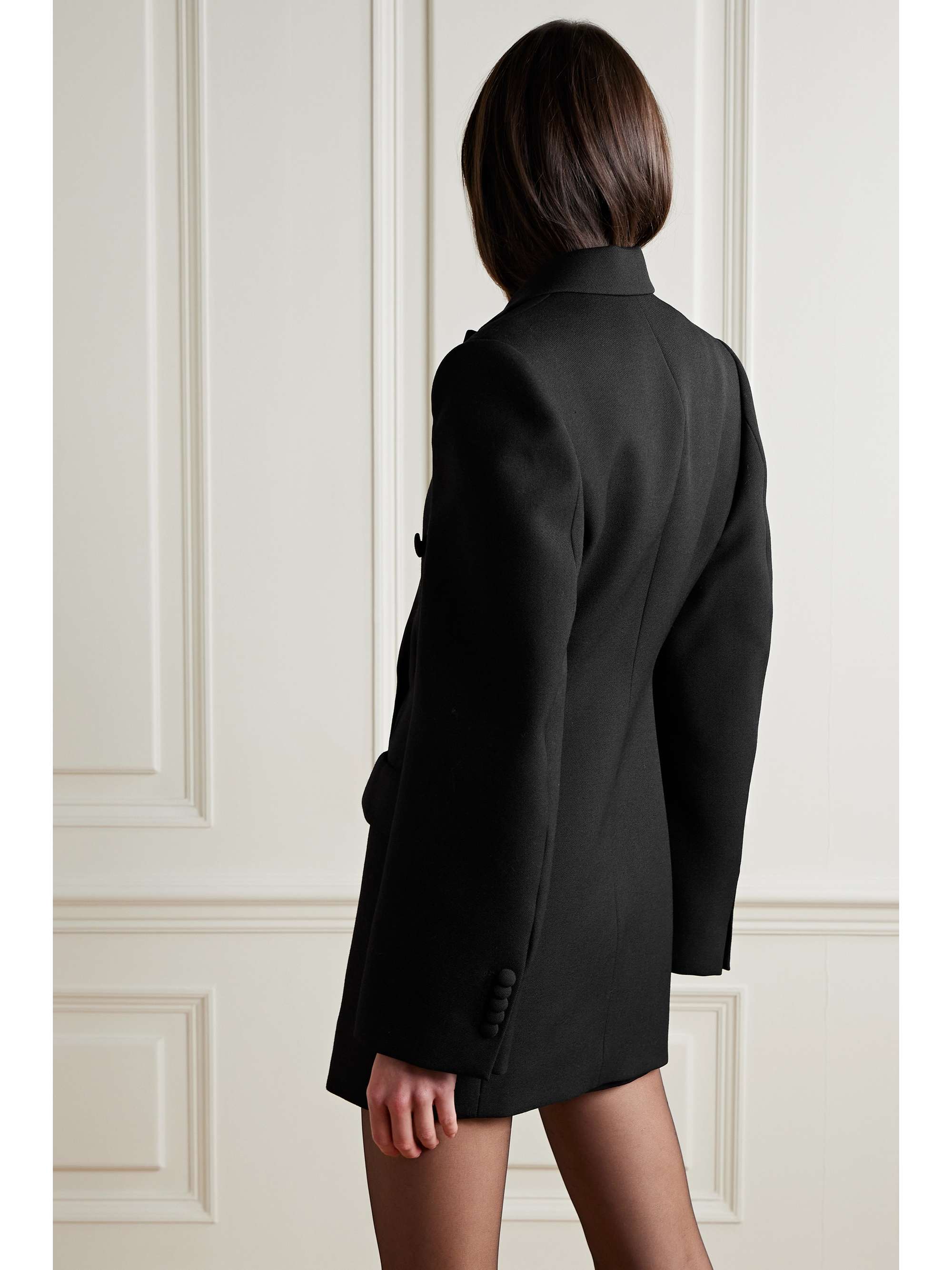 Silk-satin trimmed double-breasted grain de poudre wool mini dress view