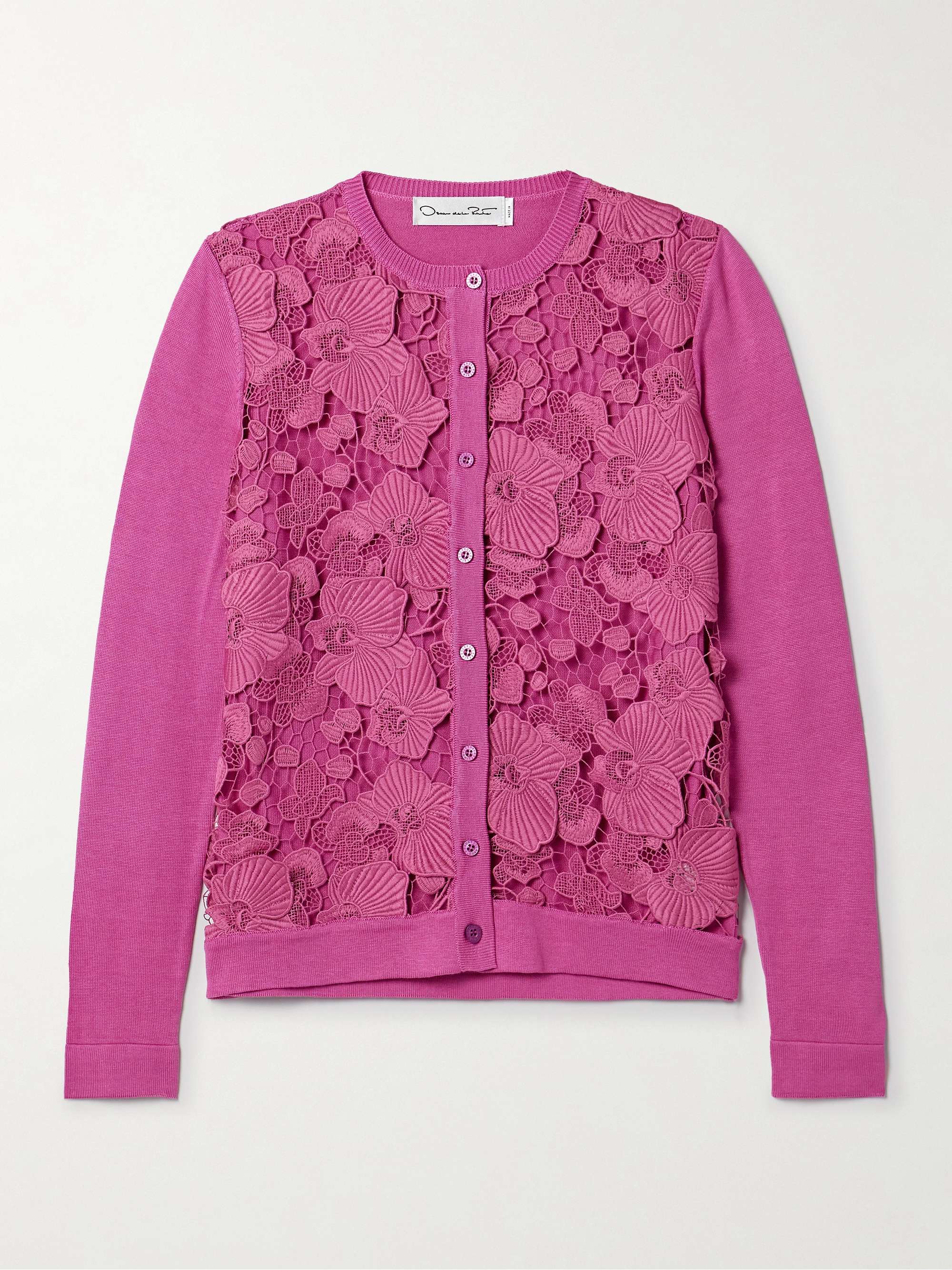 Guipure lace-paneled silk-blend cardigan view